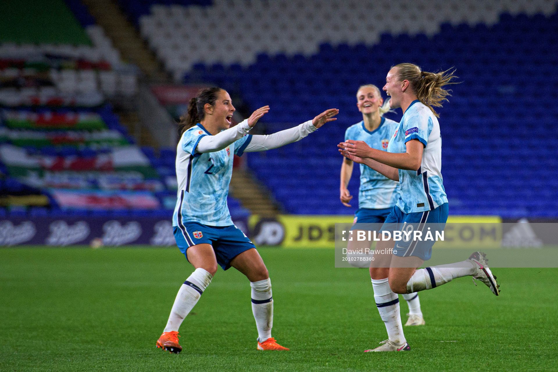 Frida Maanum of Norway celebrates with teammate Ingrid Moe