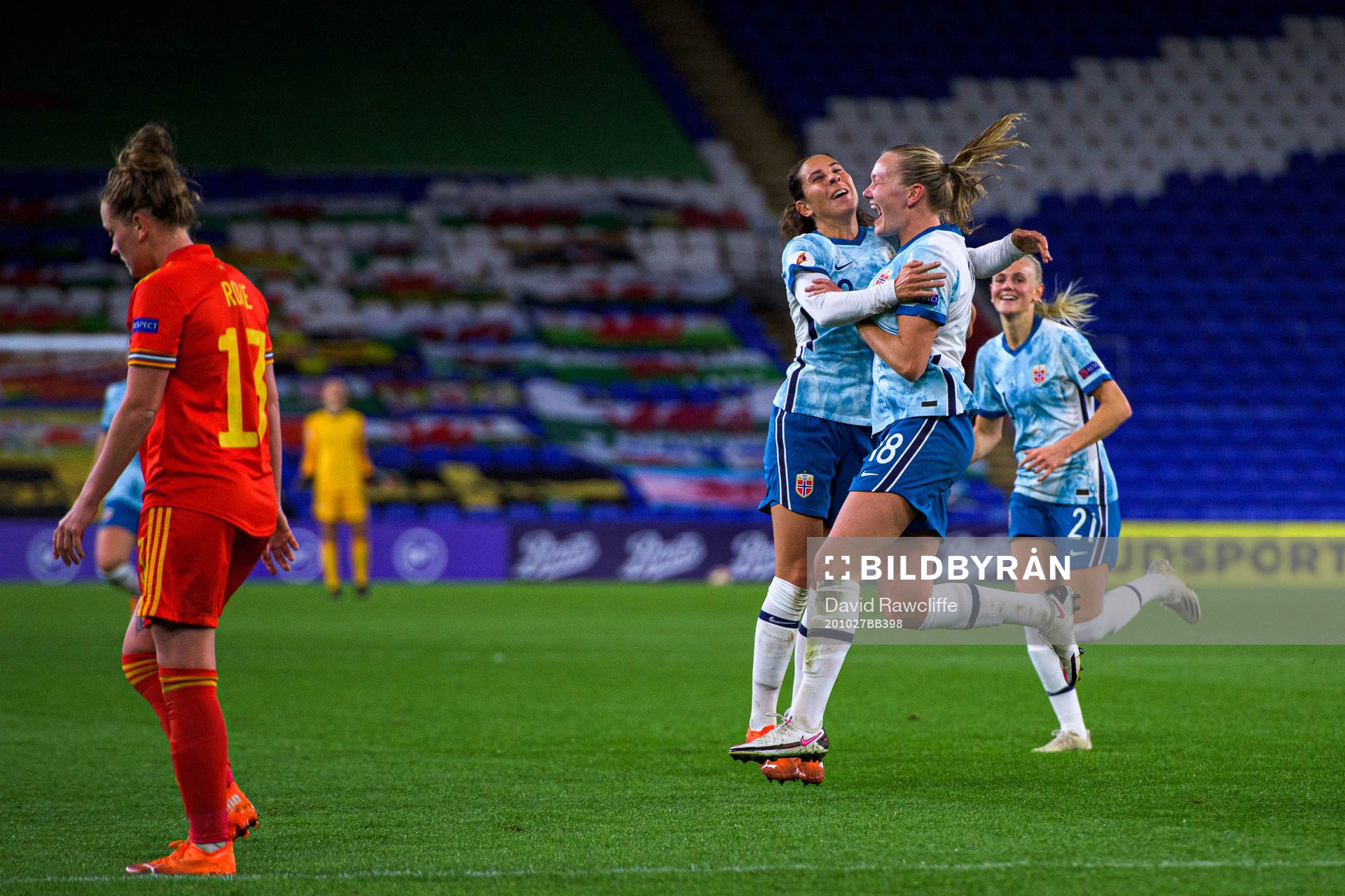 Frida Maanum of Norway celebrates with teammate Ingrid Moe