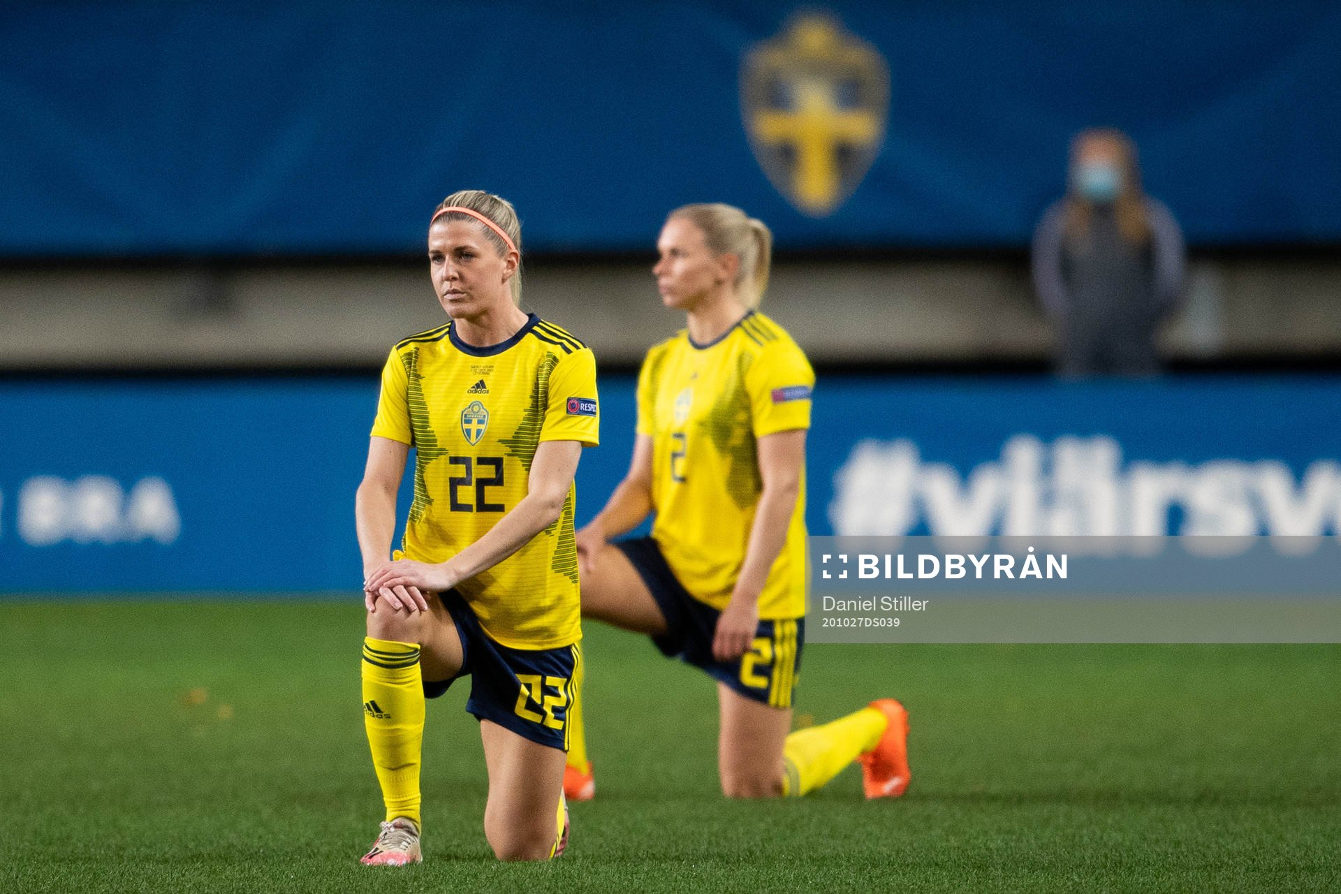 Olivia Schough of Sweden kneel in support of the Black