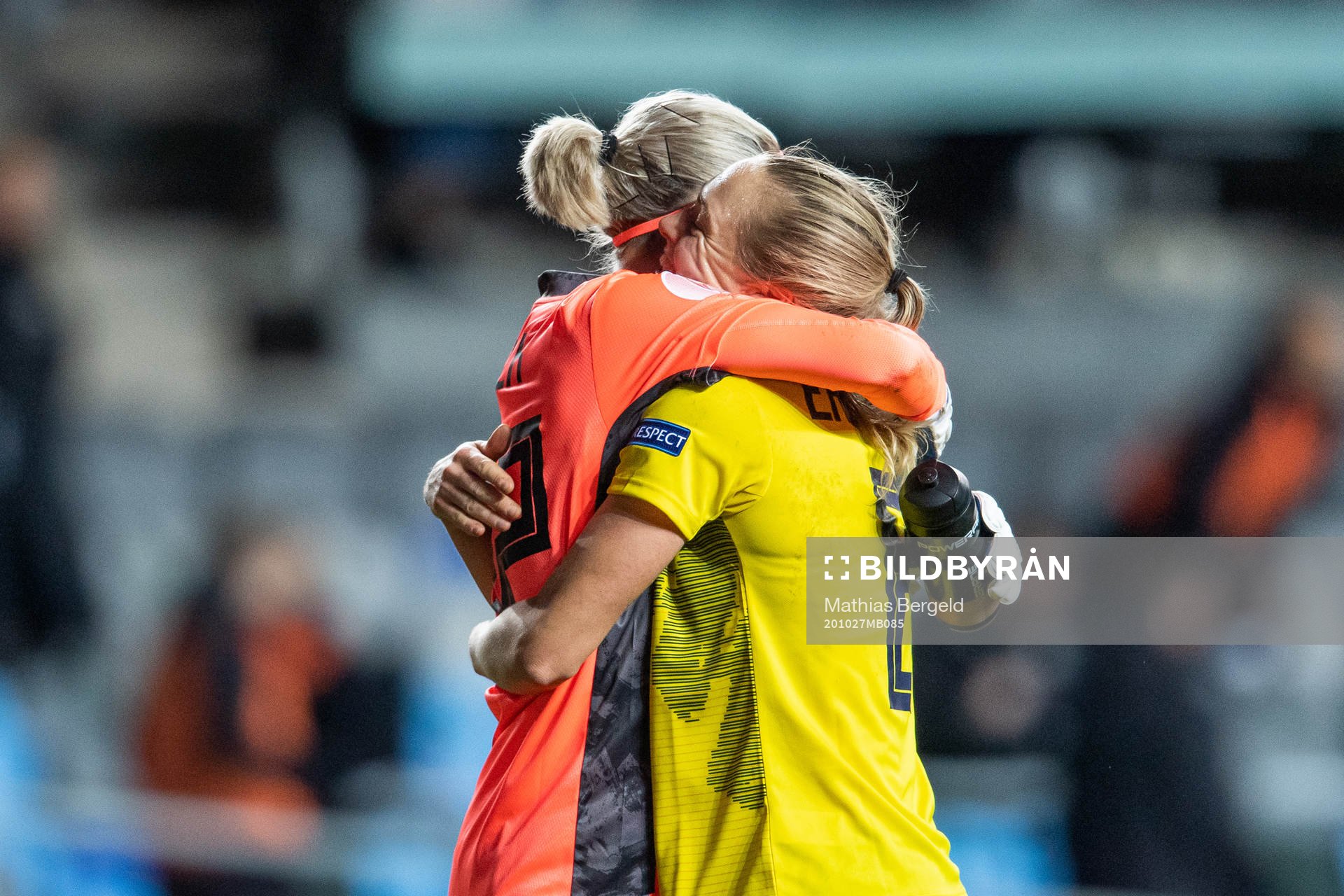 Goalkeeper Jennifer Falk and Magdalena Eriksson of Sweden