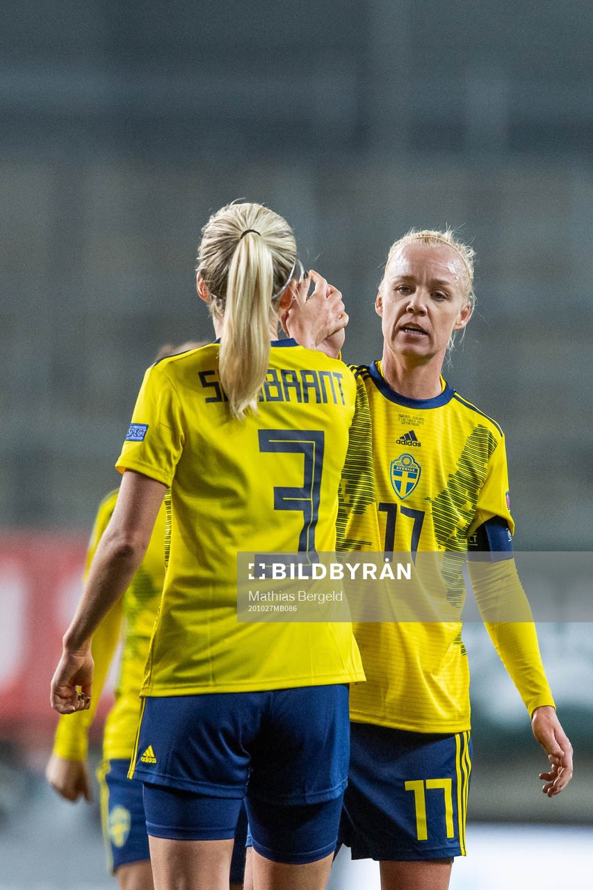 Linda Sembrant and Caroline Seger of Sweden celebrate