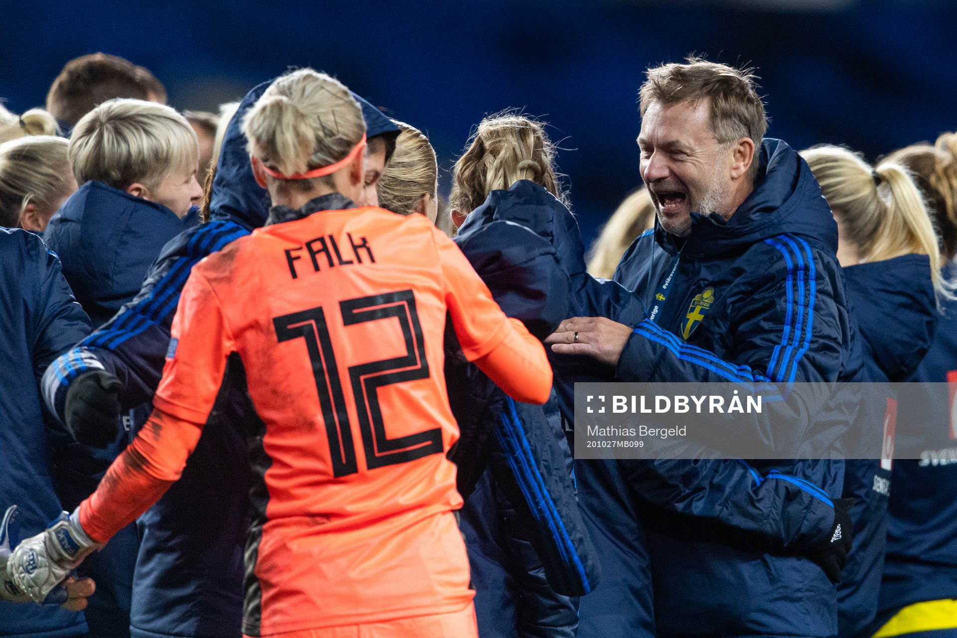 Peter Gerhardsson, head coach of Sweden celebrates