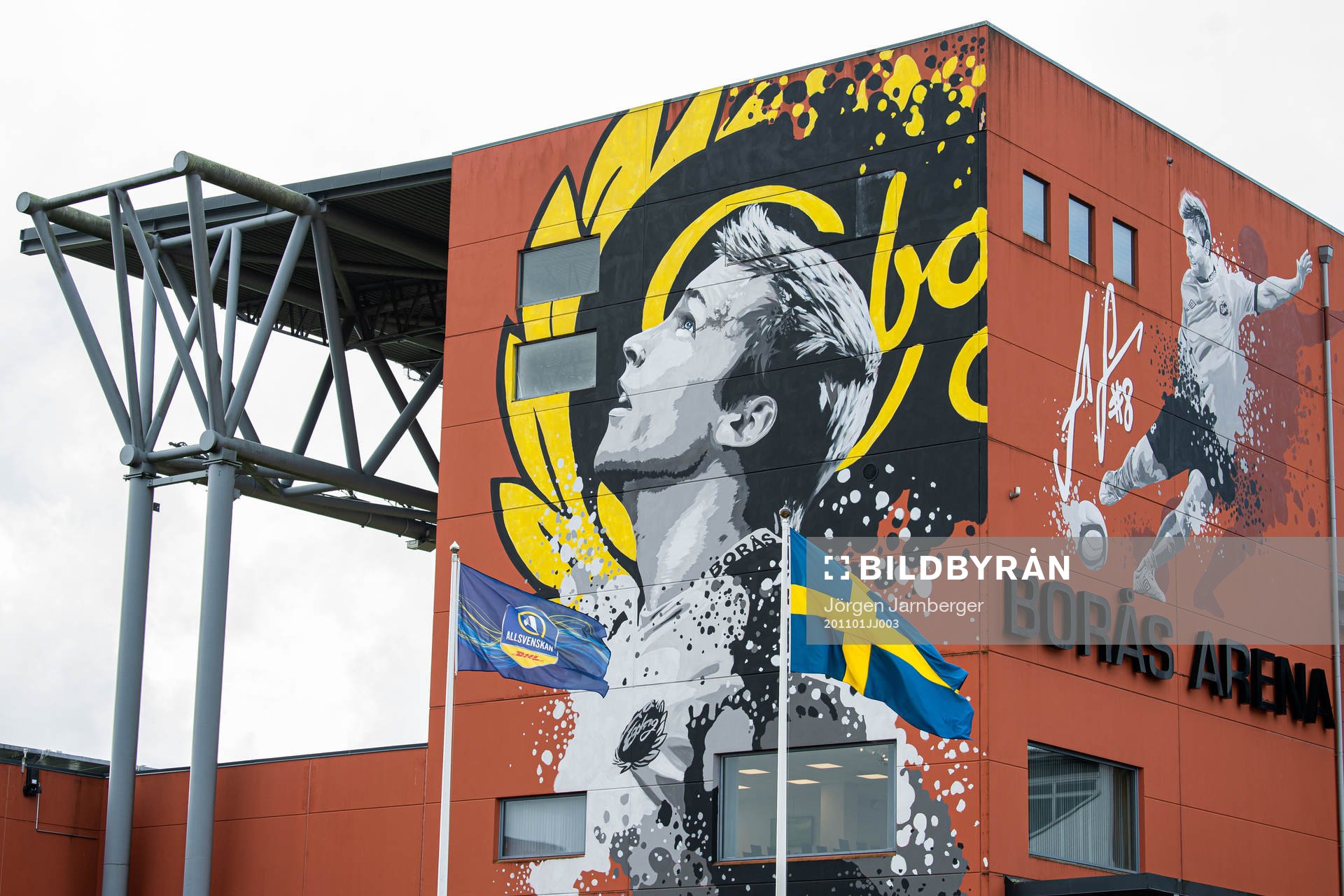 Exteriör på Borås arena med svenska och Allsvenskan
