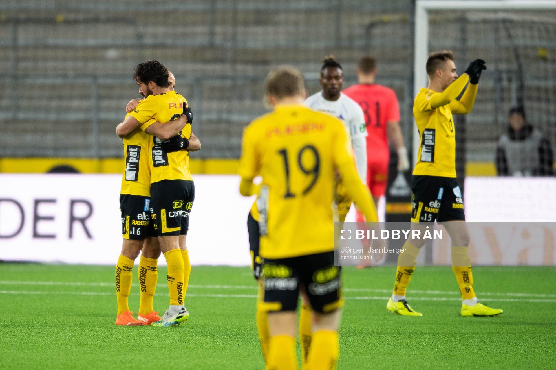 Elfsborgs spelare jublar efter fotbollsmatchen i Allsvenskan mellan Elfsborg och IFK Norrköping den 1 november 2020 i Borås.