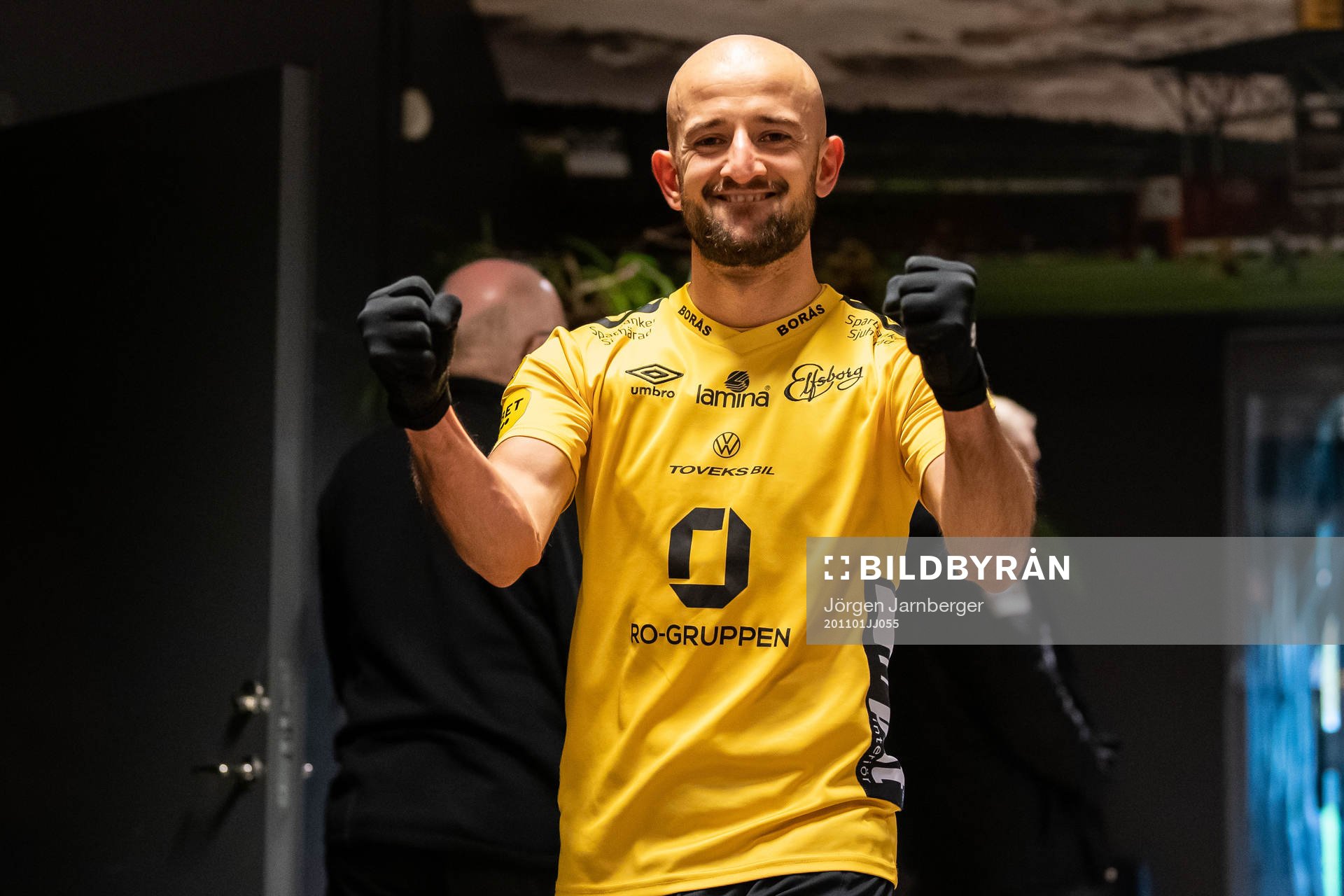 Elfsborgs Robert Gojani jublar efter fotbollsmatchen i Allsvenskan mellan Elfsborg och IFK Norrköping den 1 november 2020 i Borås.