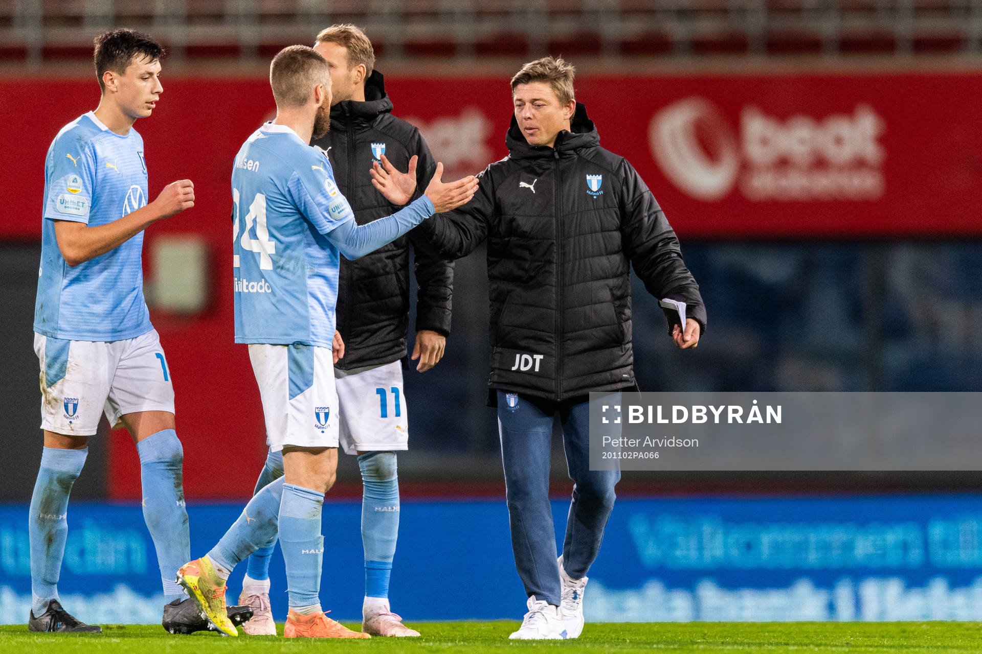 Malmö FFs tränare Jon Dahl Tomasson och Lasse Ladegaard