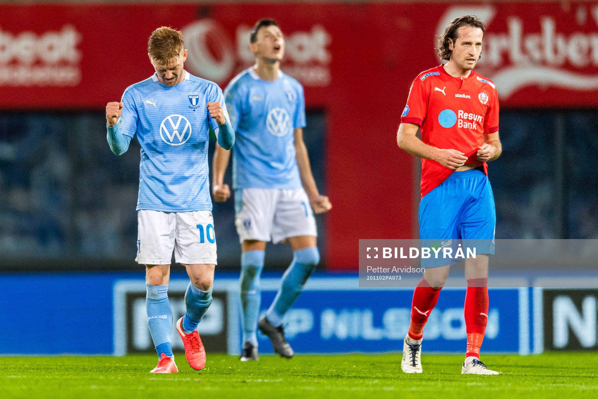 Malmö FFs Anders Christiansen jublar medan Helsingborgs