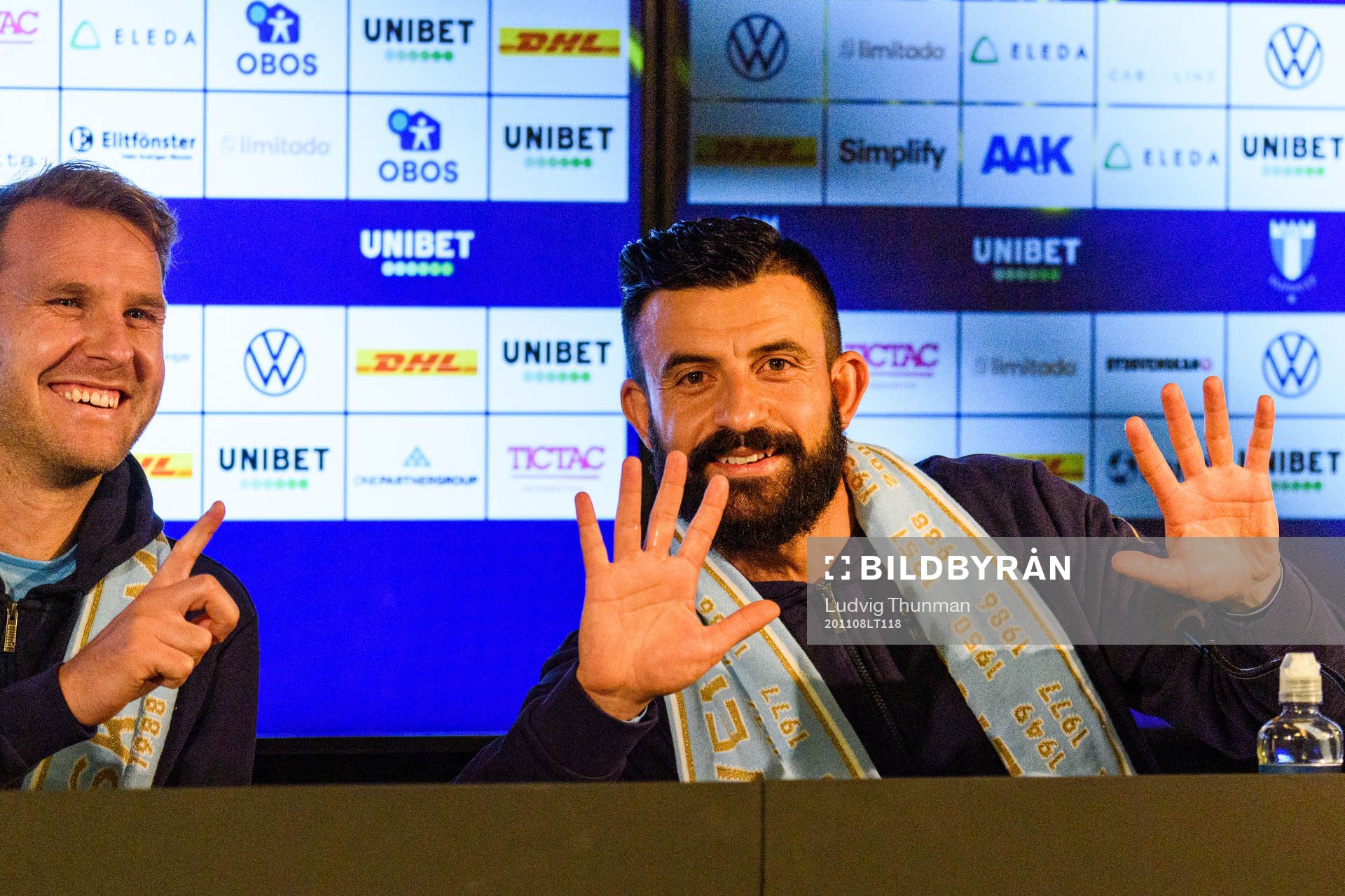 Malmö FFs Ola Toivonen och Behrang Safari under presskonferensen efter fotbollsmatchen i Allsvenskan mellan Malmö FF och Sirius den 8 november 2020 i Malmö.