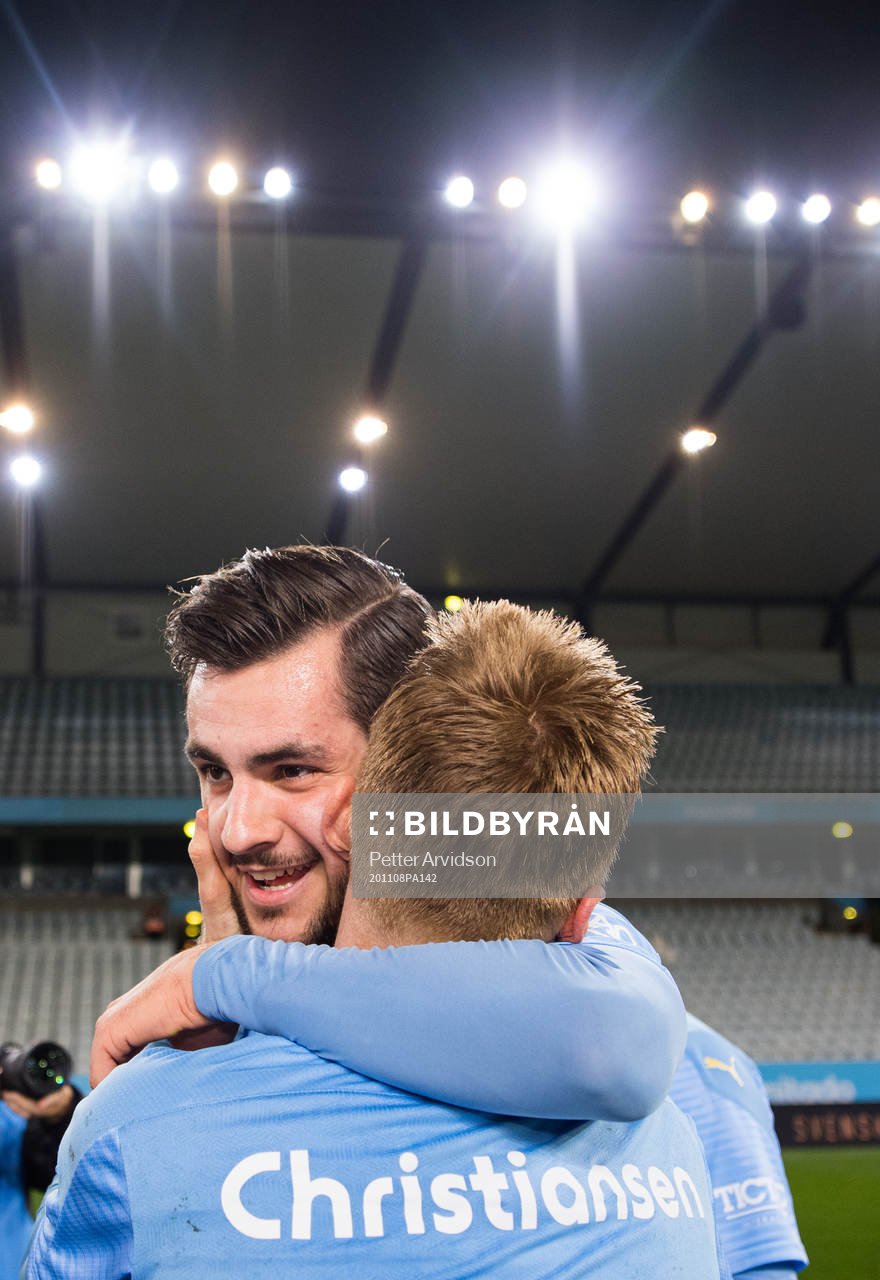 Malmö FFs Adi Nalic och Anders Christiansen jublar över