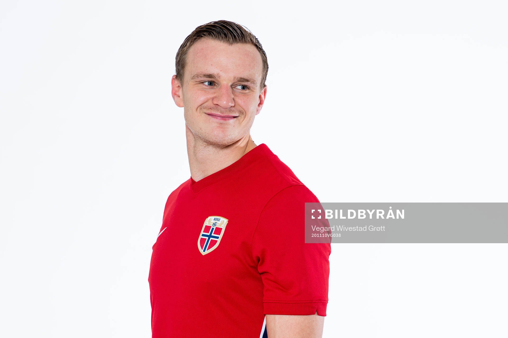 Marius Lode of the Norwegian national football team poses