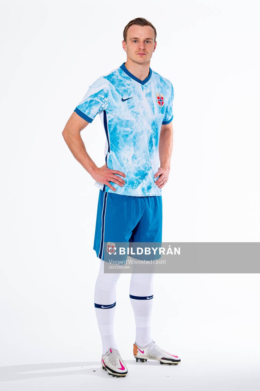 Marius Lode of the Norwegian national football team poses