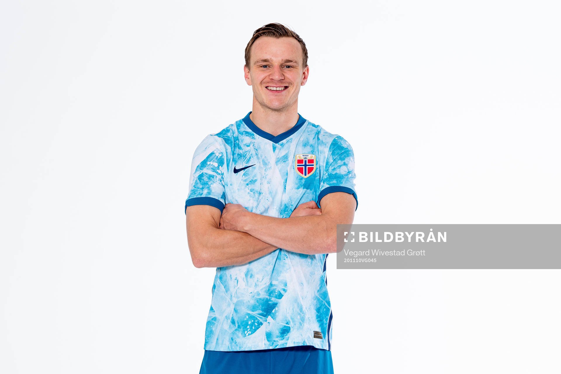 Marius Lode of the Norwegian national football team poses