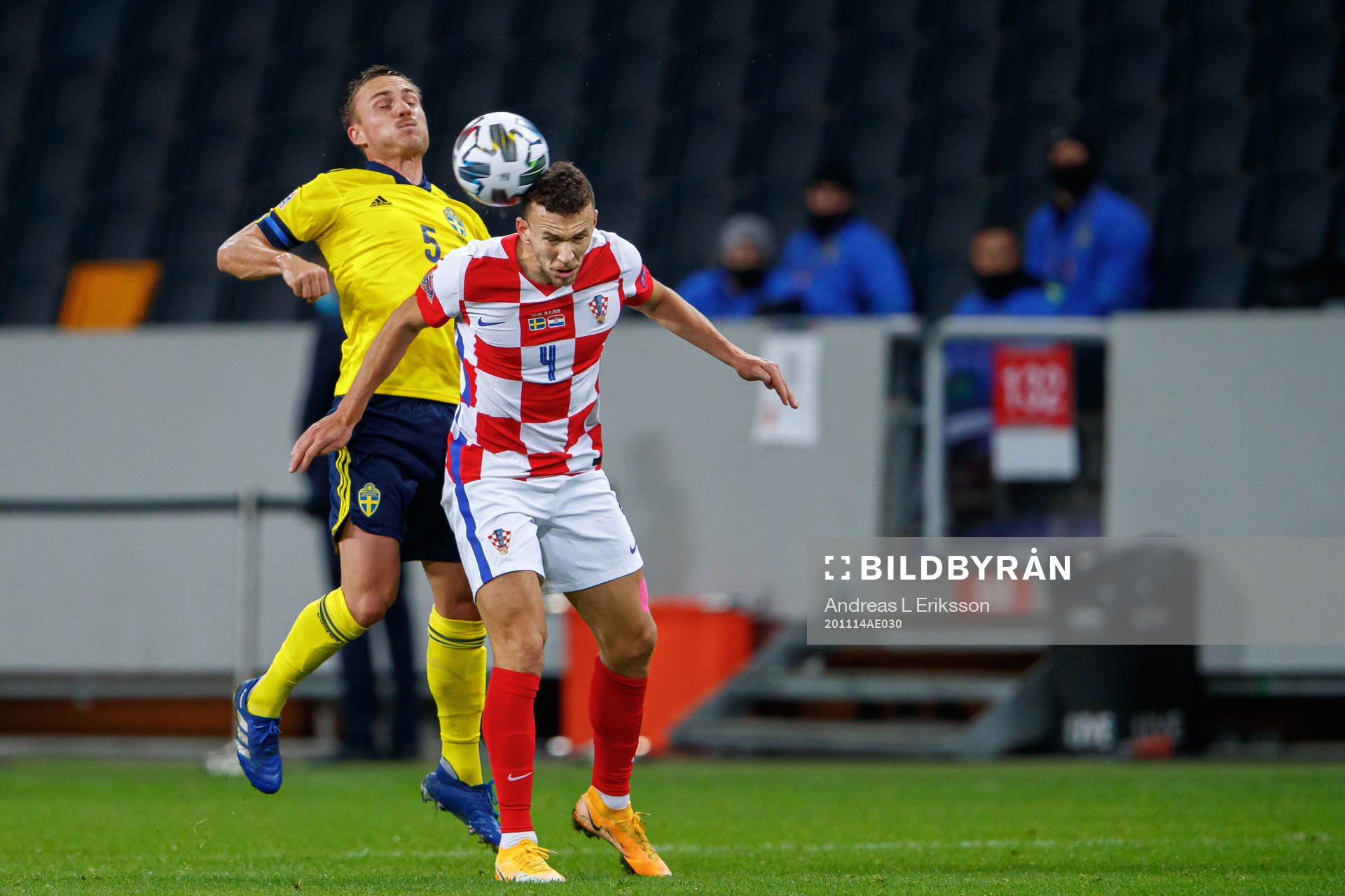 Pierre Bengtsson of Sweden and Ivan Perisic of Croatia