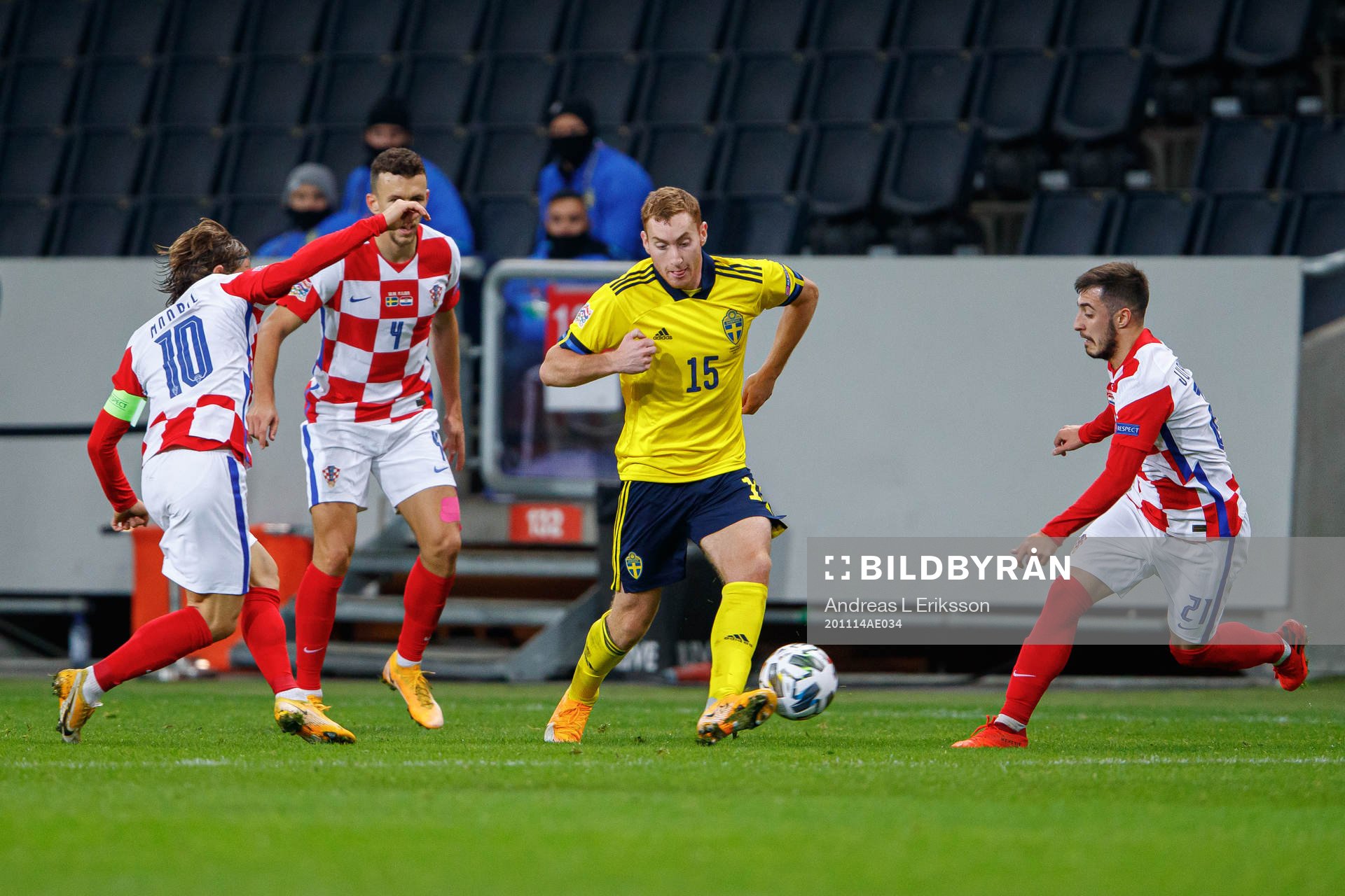 Dejan Kulusevski of Sweden against Luka Modric , Ivan