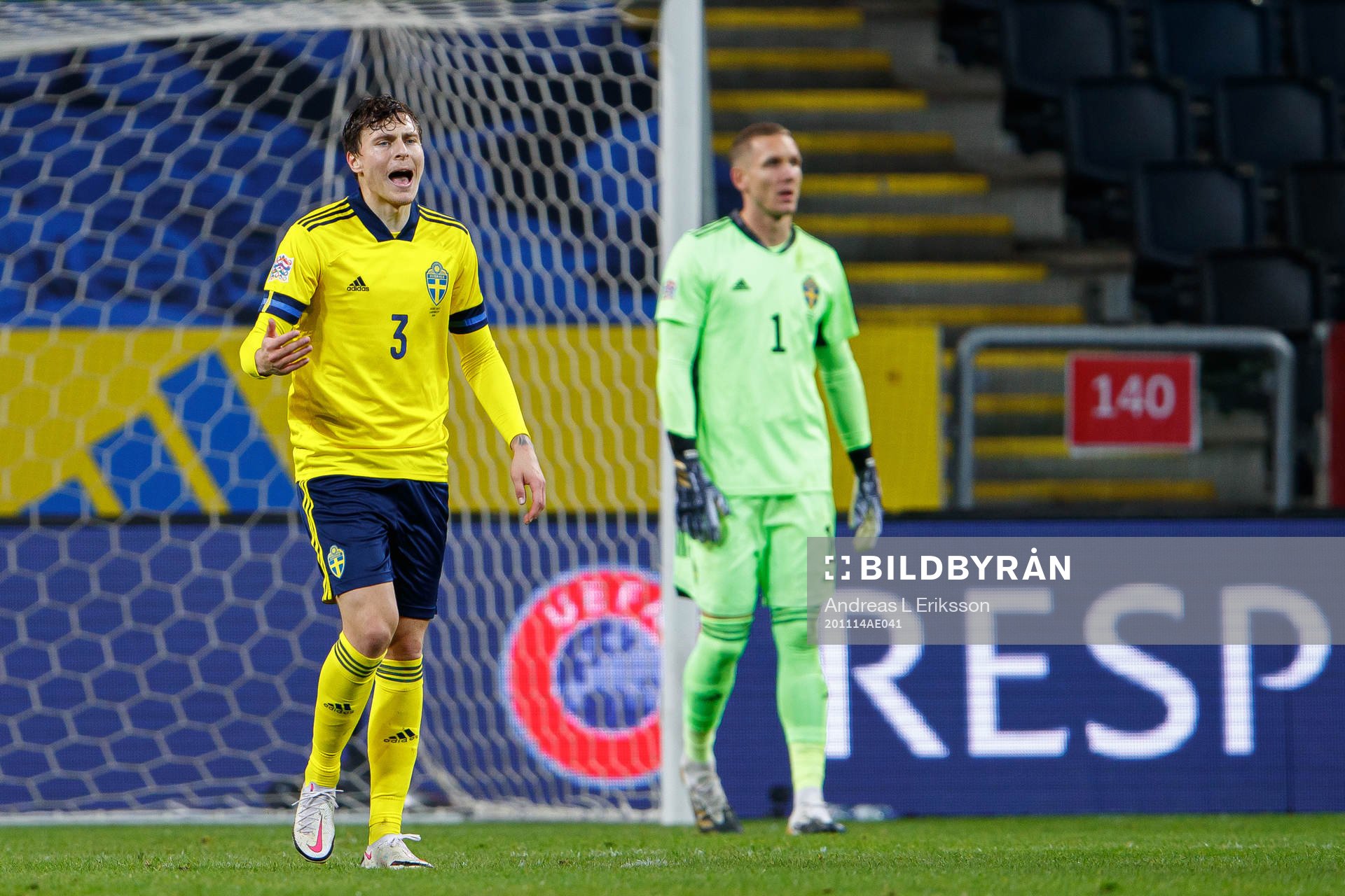 Victor Nilsson Lindelöf and goalkeeper Robin Olsen of