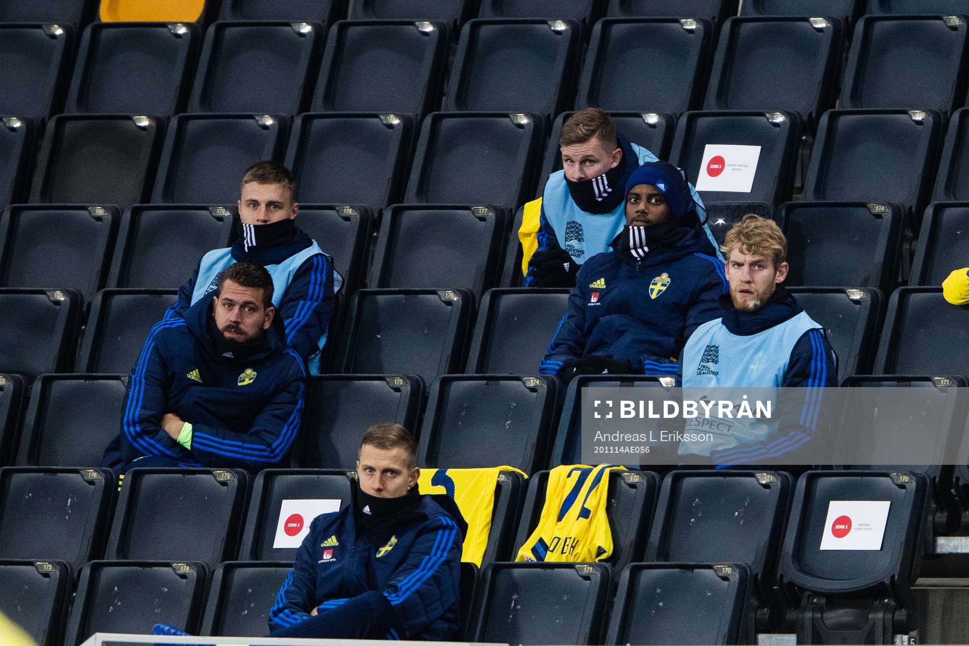 Sweden's substitutes in the stands