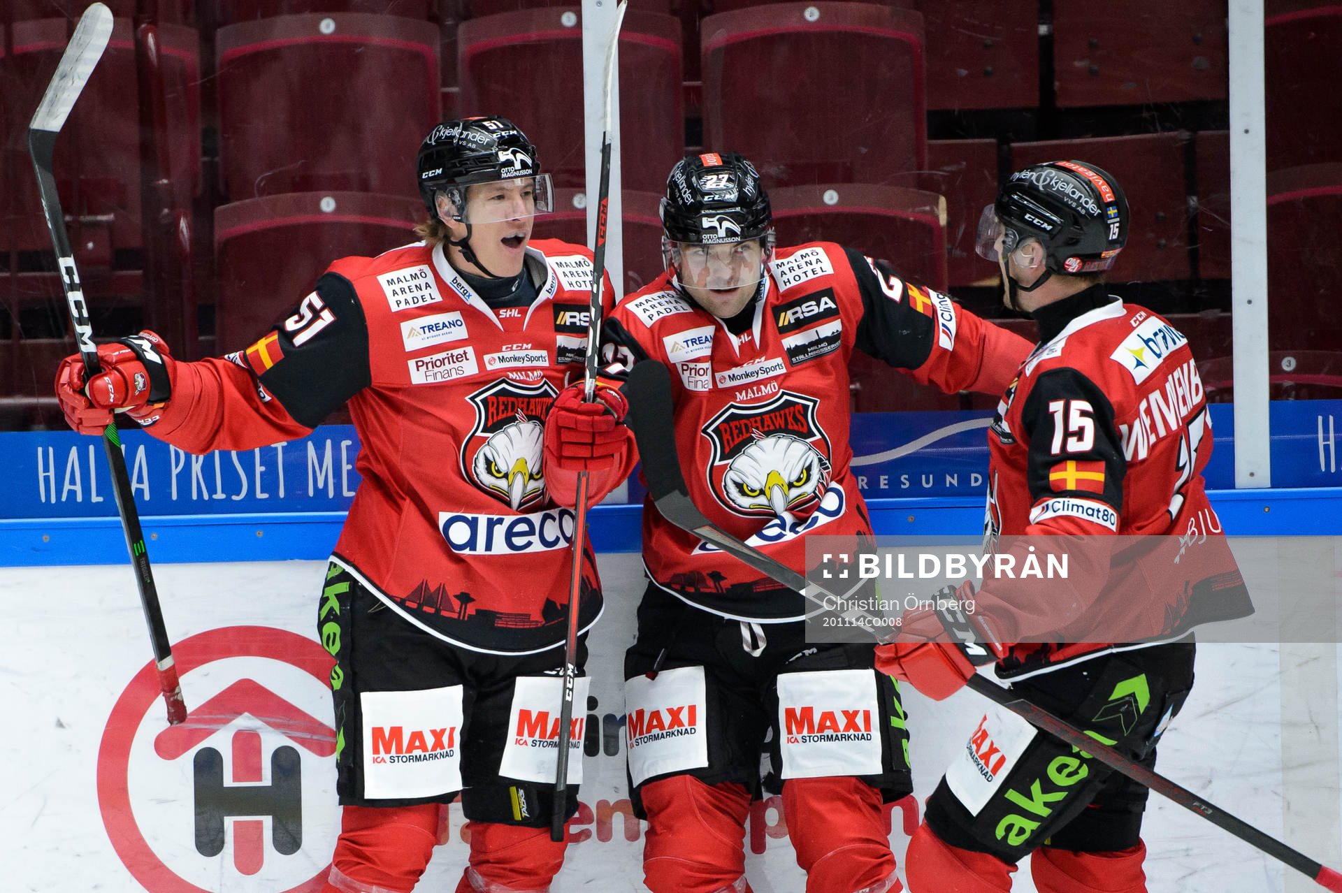 Malmö Redhawks Emil Sylvegård , Ponthus Westerholm och