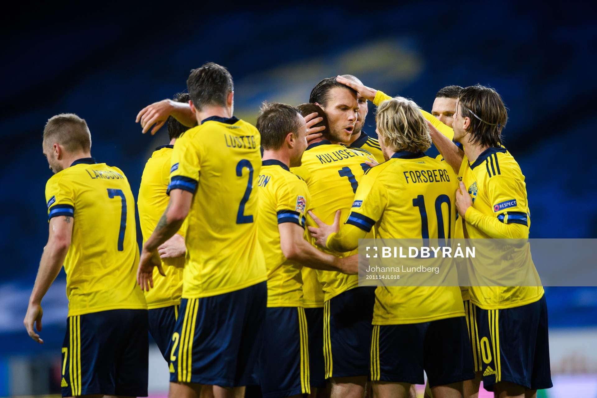 Albin Ekdal and Dejan Kulusevski of Sweden celebrate the
