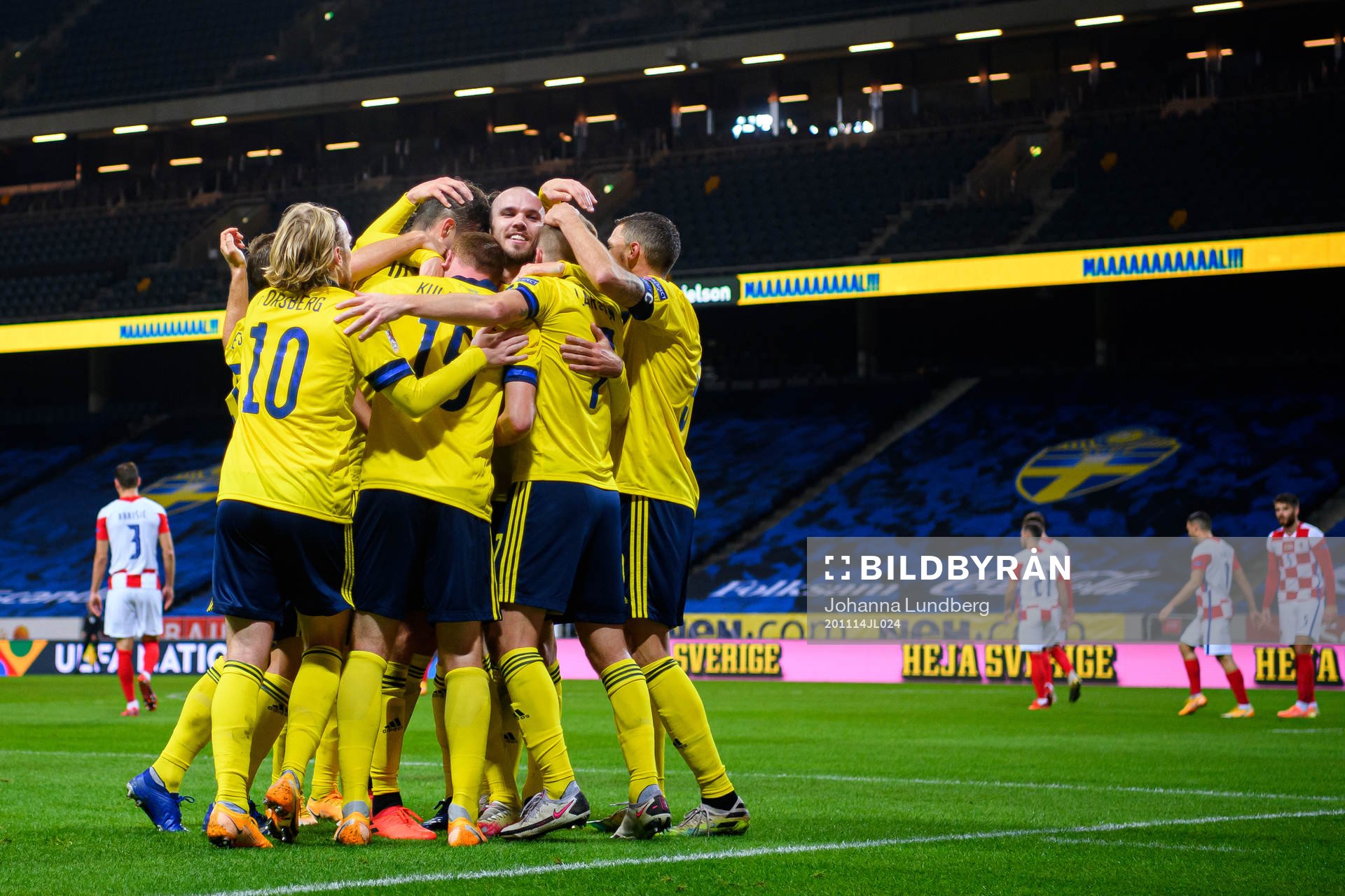 Marcus Danielson of Sweden celebrates the 2-0 goal during the Nations League football match between Sweden and Croatia on November 14, 2020 in Stockholm.
