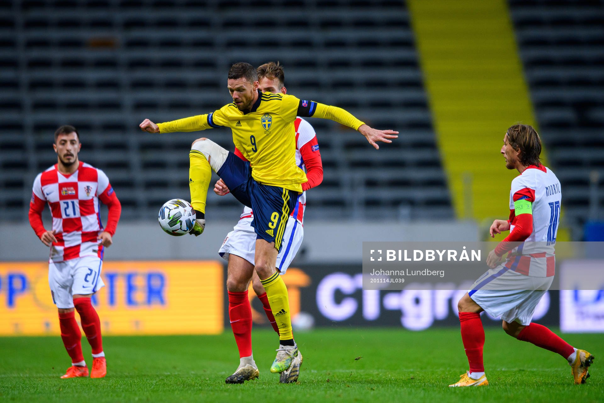Marcus Berg of Sweden against Marin Pongracic,  Josip