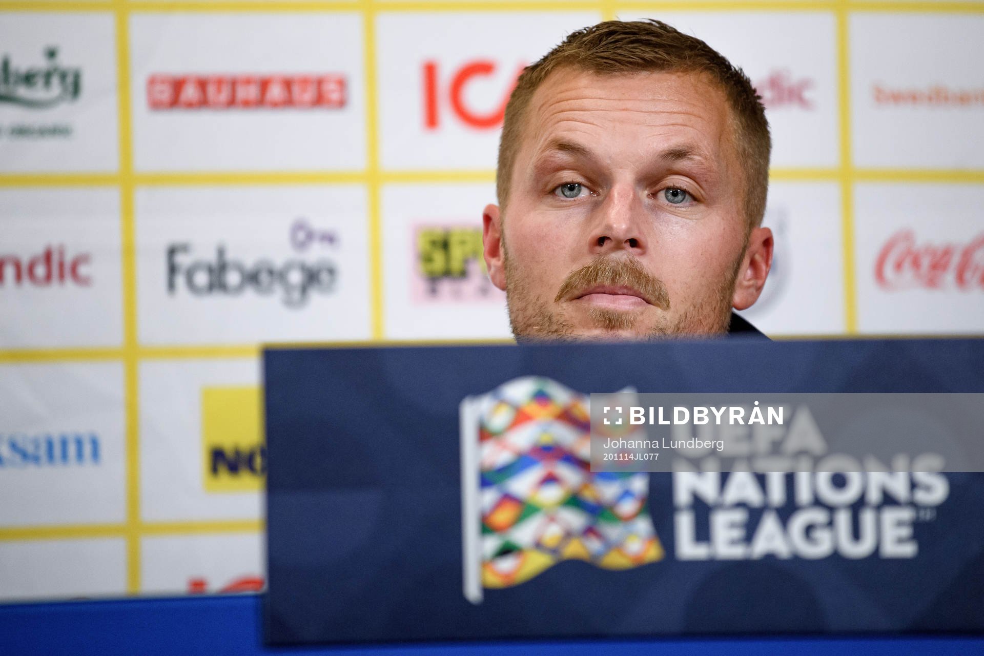 Sebastian Larsson of Sweden during a press conference after  the Nations League football match between Sweden and Croatia on November 14, 2020 in Stockholm.