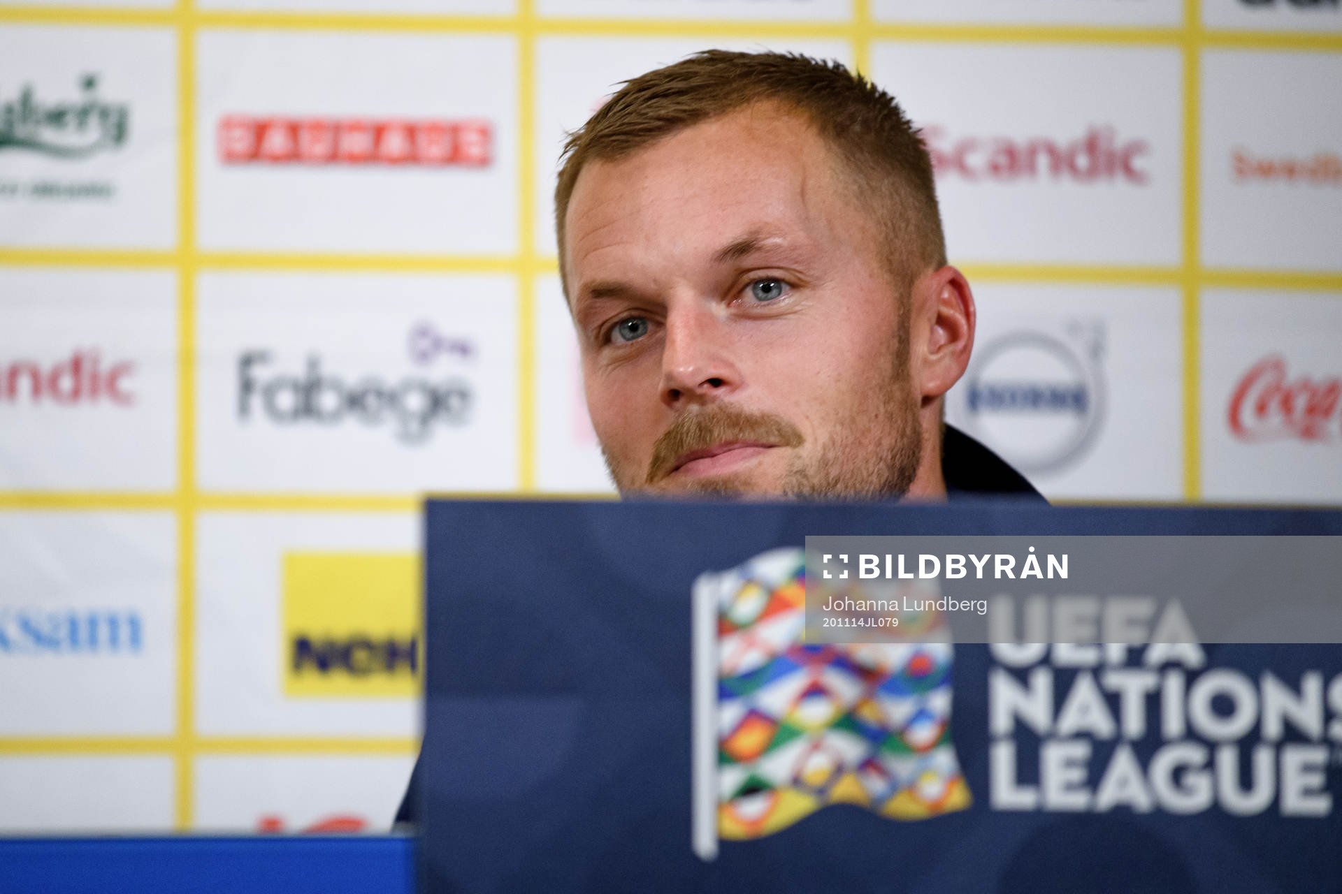 Sebastian Larsson of Sweden during a press conference after the Nations League football match between Sweden and Croatia on November 14, 2020 in Stockholm.