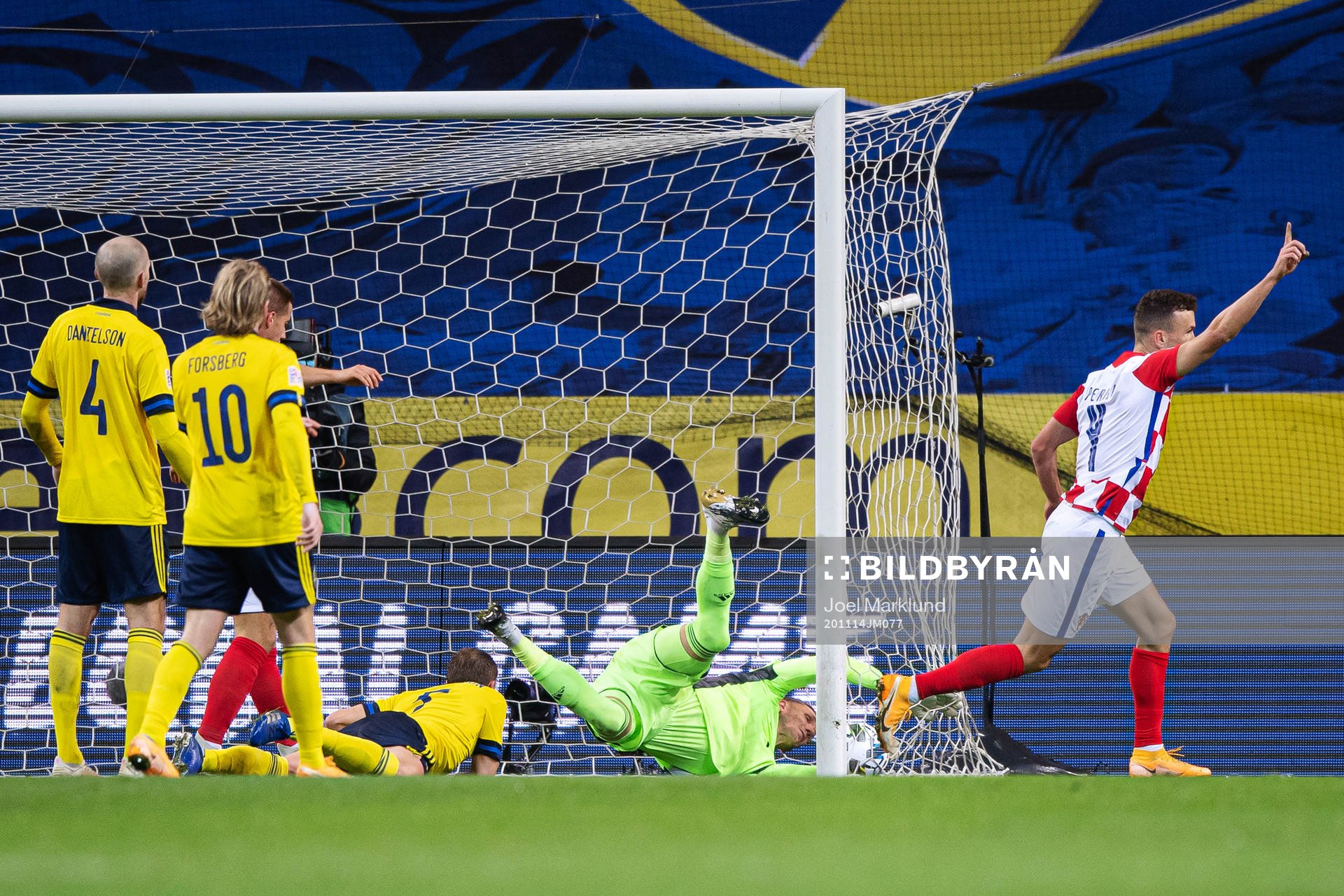 Ivan Perisic of Croatia celebrates when scoring the 2-1