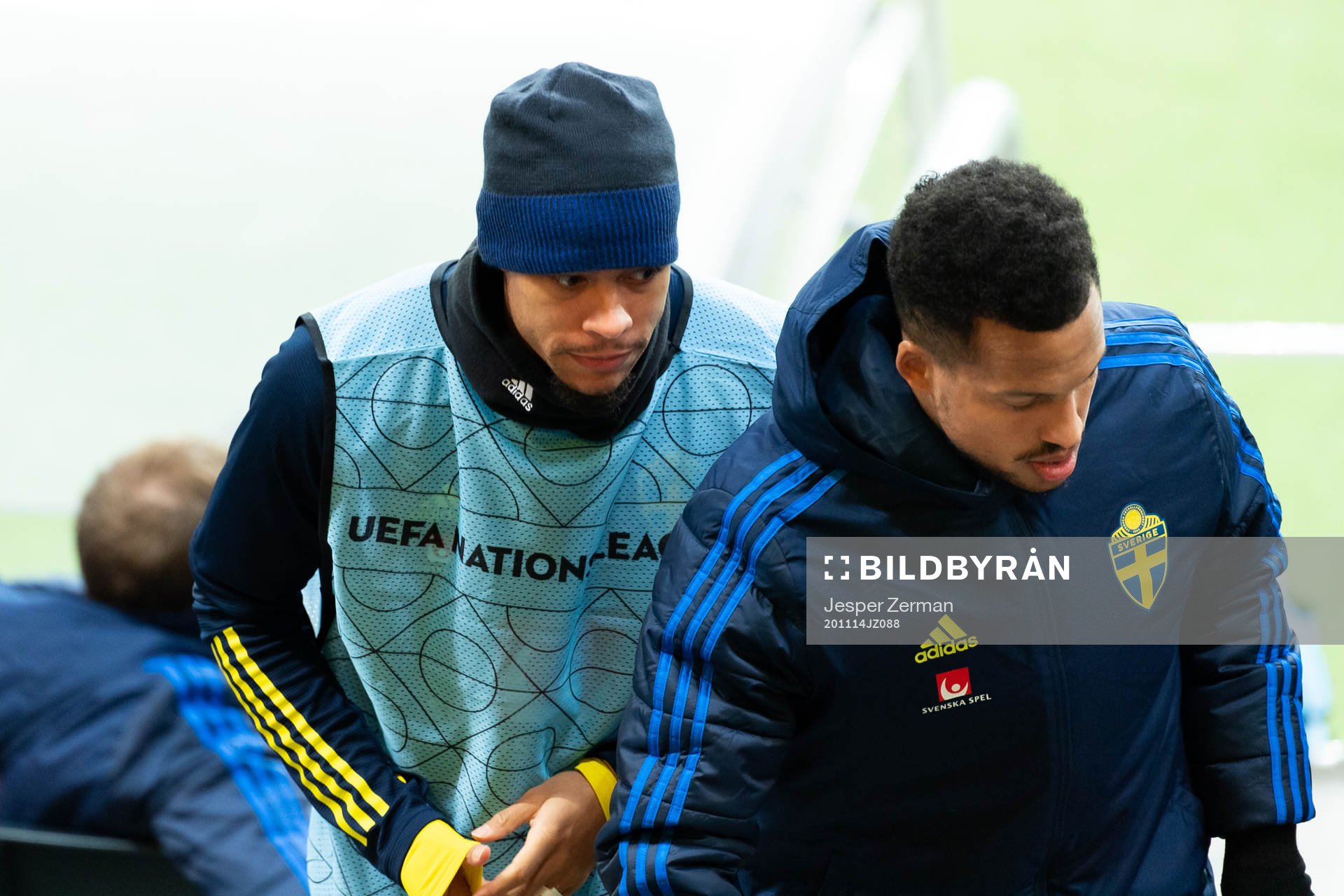 Robin Quaison and Martin Olsson of Sweden in the stands