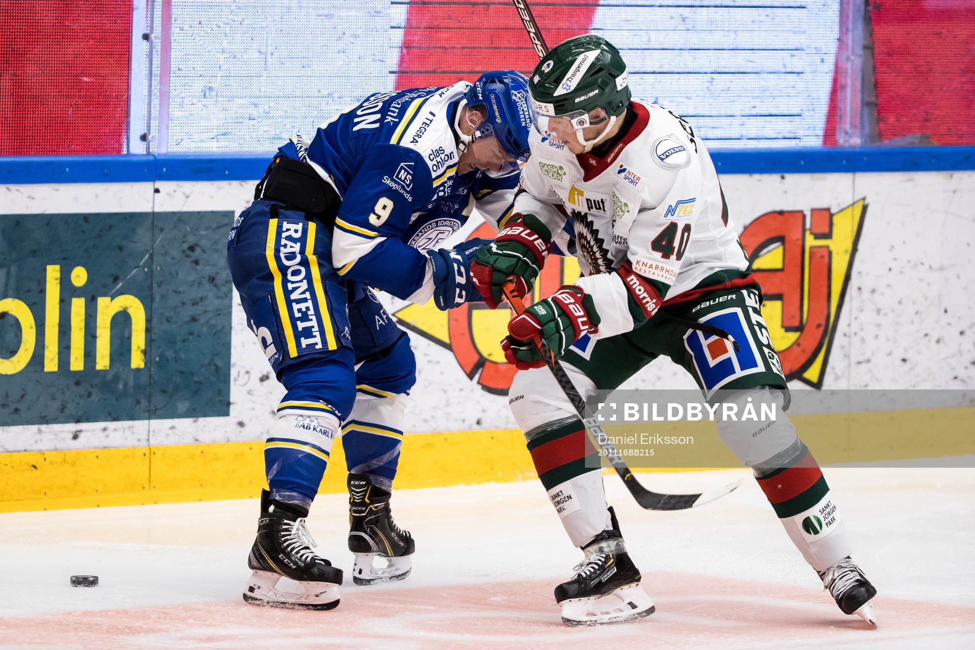 Leksands Patrik Zackrisson och Frölundas Joel Mustonen