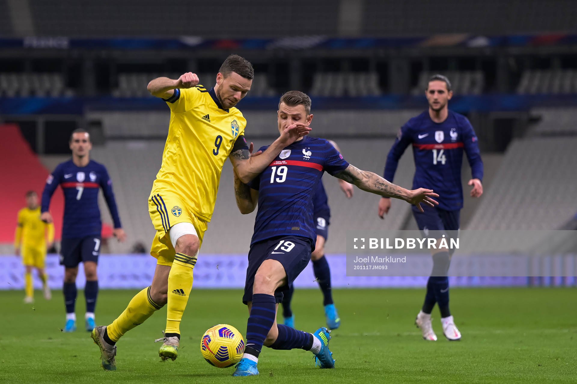 Marcus Berg of Sweden and Lucas Digne of France