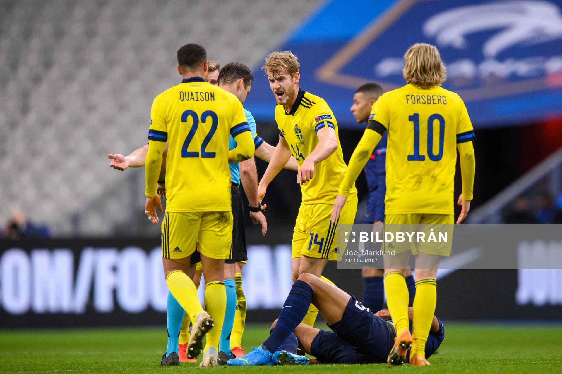 Filip Helander of France reacts