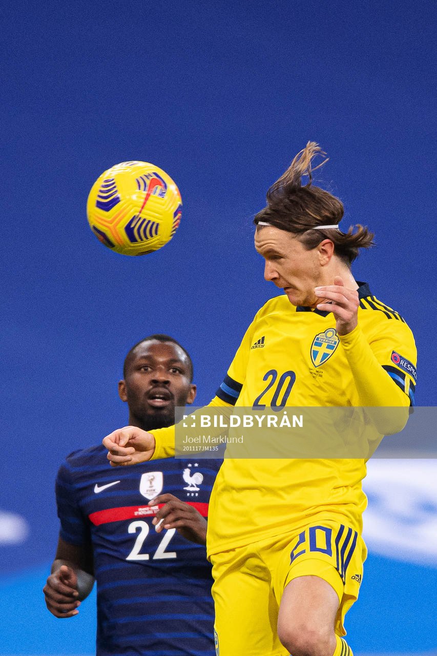 Marcus Thuram of France and Kristoffer Olsson of Sweden