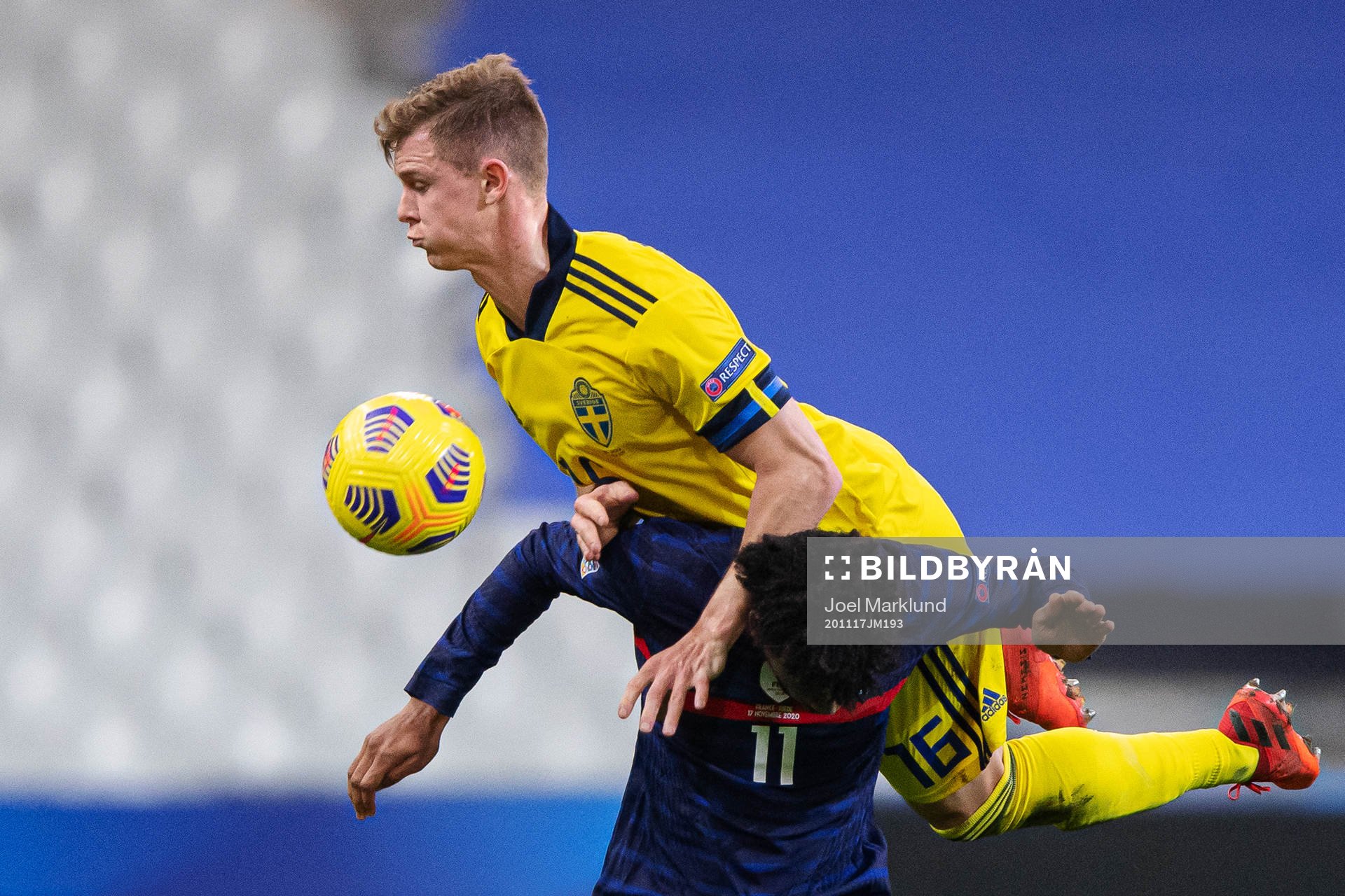 Emil Krafth of Sweden in action against Kingsley Coman of