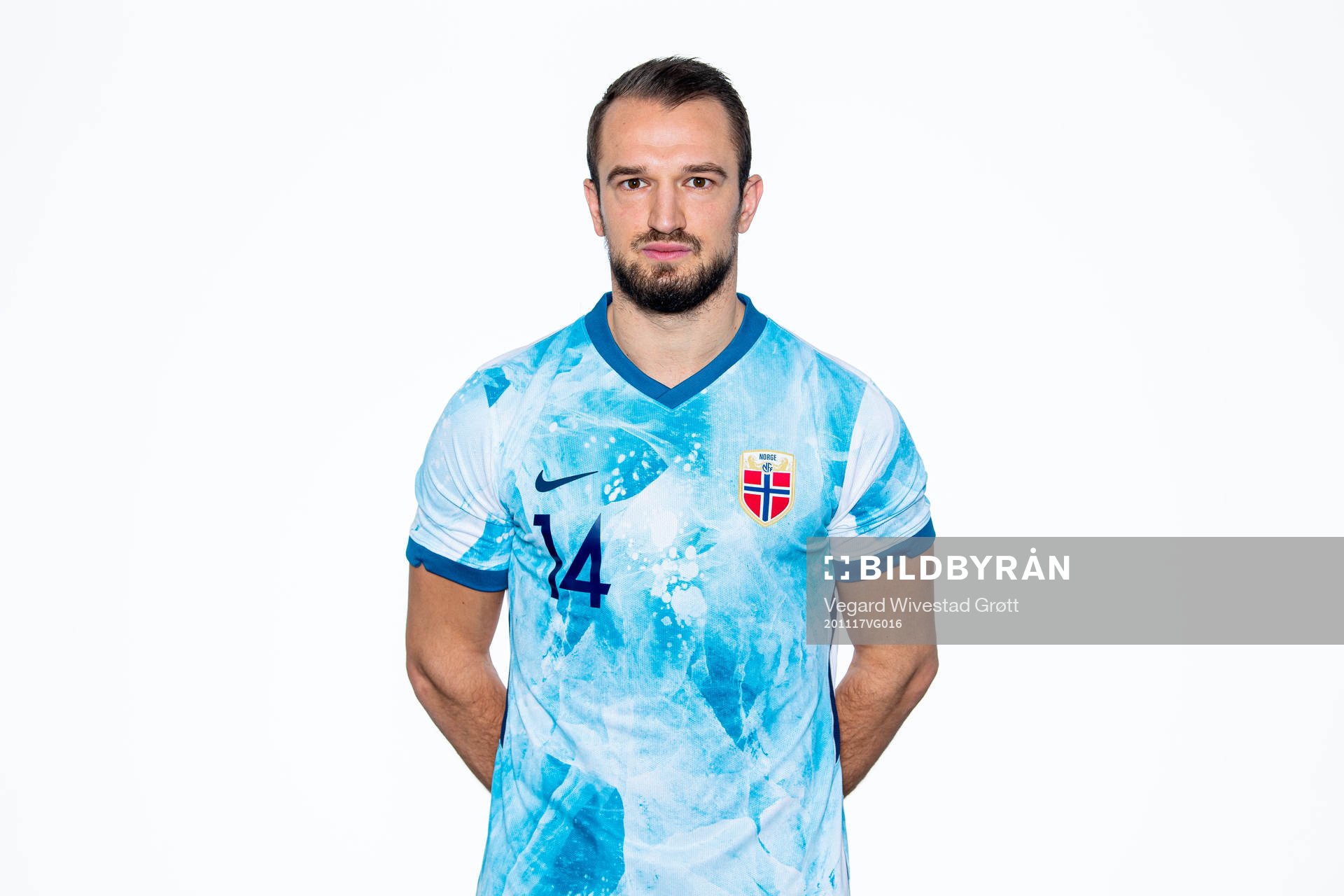 Veton Berisha of the Norwegian national football team poses