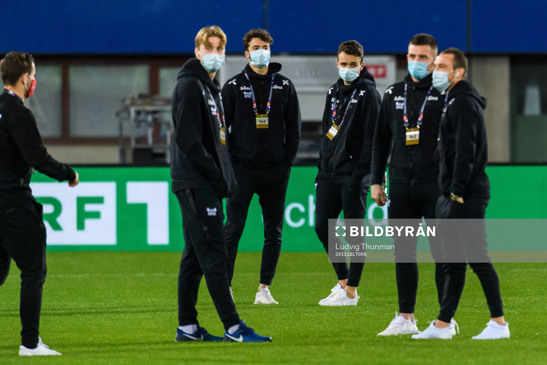 Daniel Granli and Andreas Vindheim of Norway inspect the pitch ahead of the Nations League football match between Austria and Norway on November 18, 2020 in Vienna.