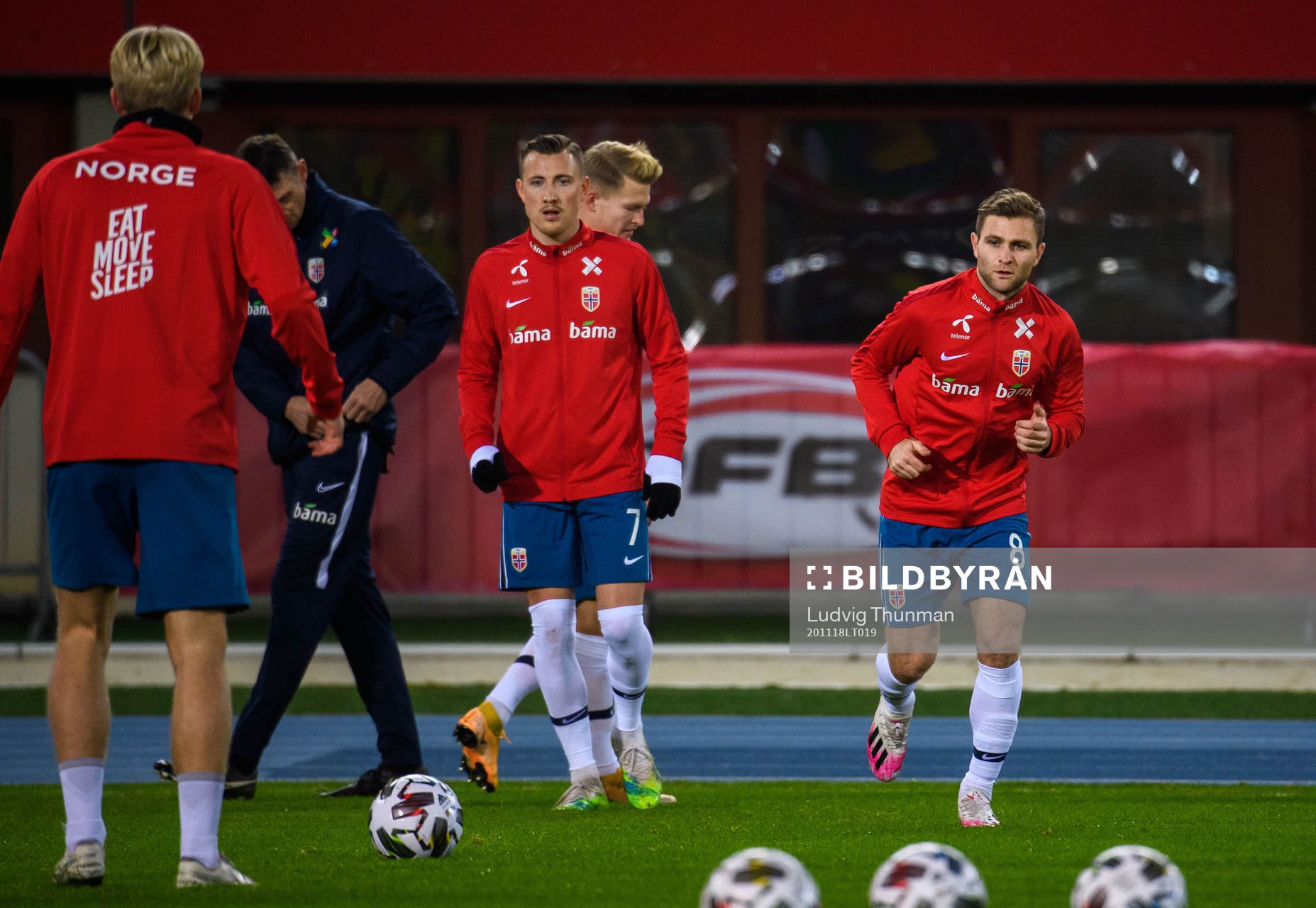 Sondre Tronstad of Norway during warm up ahead of the Nations League football match between Austria and Norway on November 18, 2020 in Vienna.