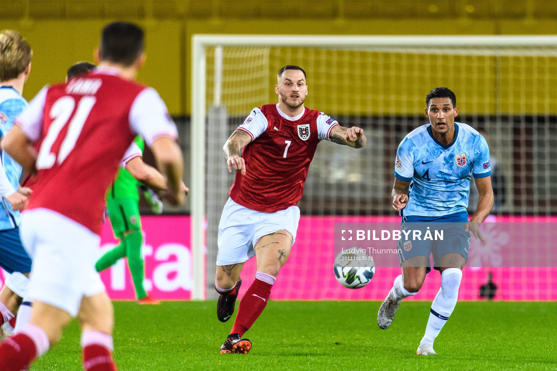 Marko Arnautovic of Austria and Ruben Gabrielsen of Norway