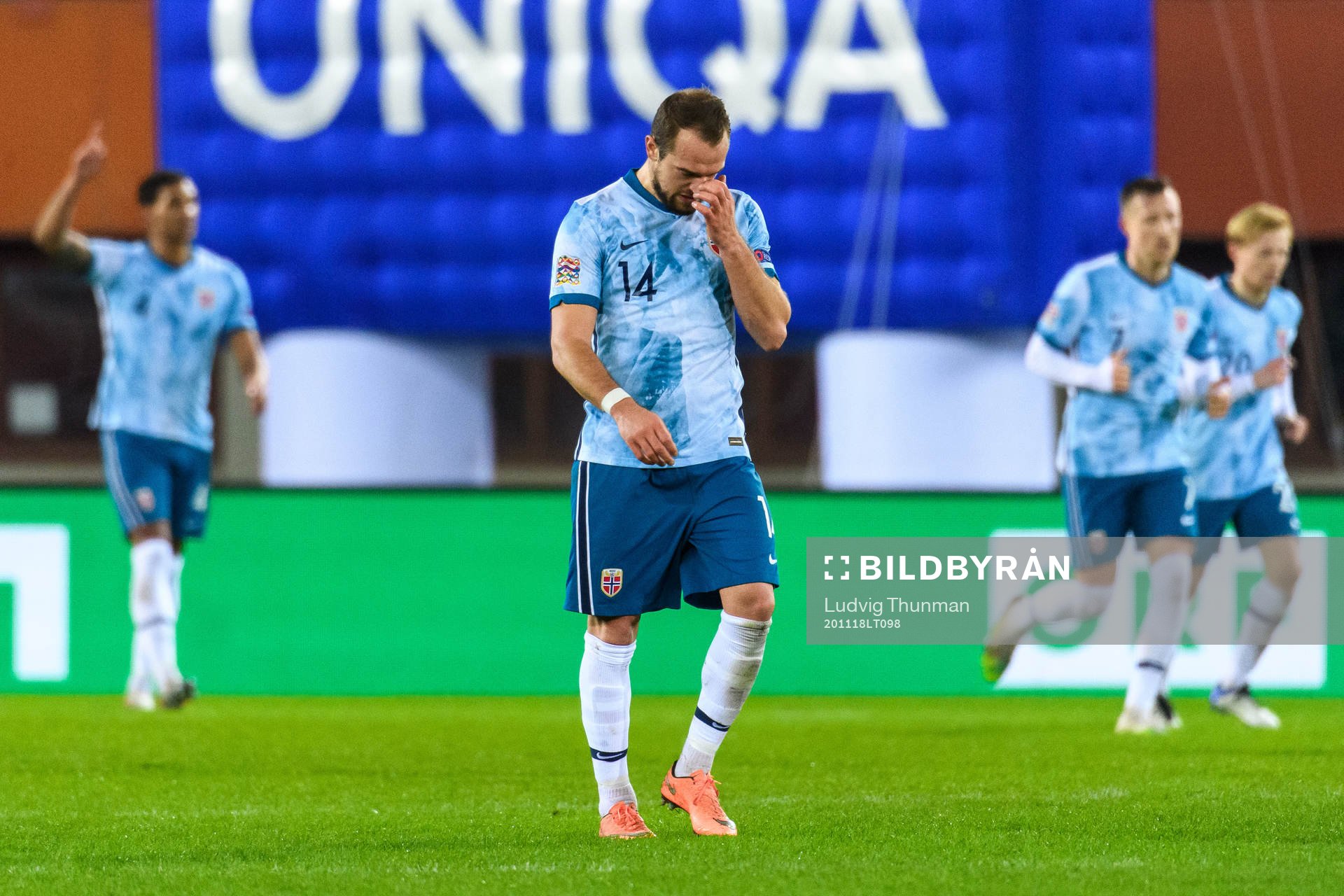 Veton Berisha of Norway looks dejected