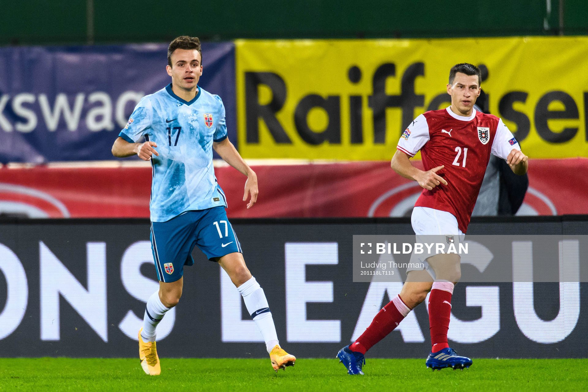 Andreas Vindheim of Norway and Stefan Lainer of Austria
