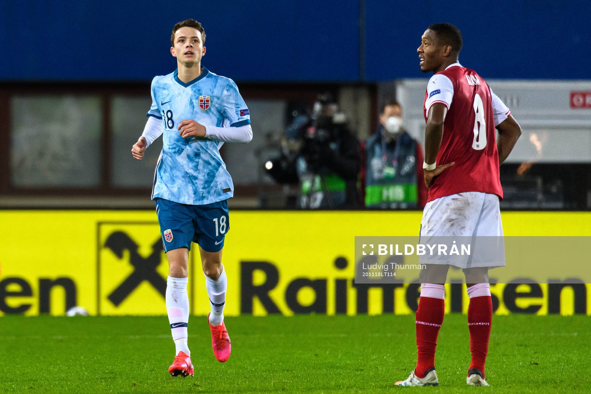 Håkon Evjen of Norway and David Alaba of Austria