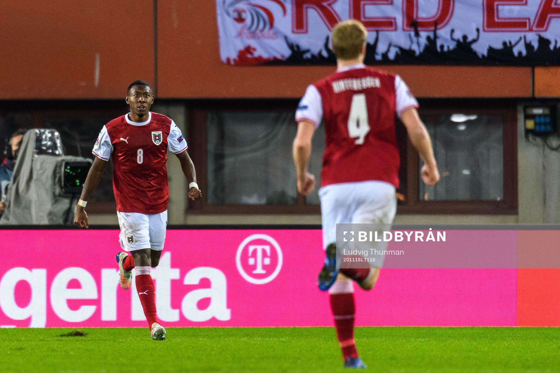 David Alaba celebrate with Martin Hinteregger of Austria