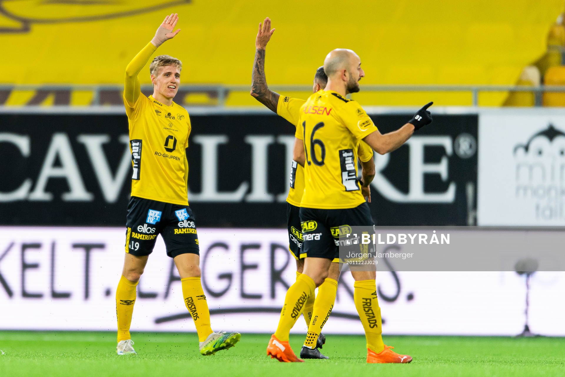 Elfsborgs Jeppe Møldrup Okkels jublar efter att han gjort 2-0 under fotbollsmatchen i Allsvenskan mellan Elfsborg och Helsingborg den 22 november 2020 i Borås.