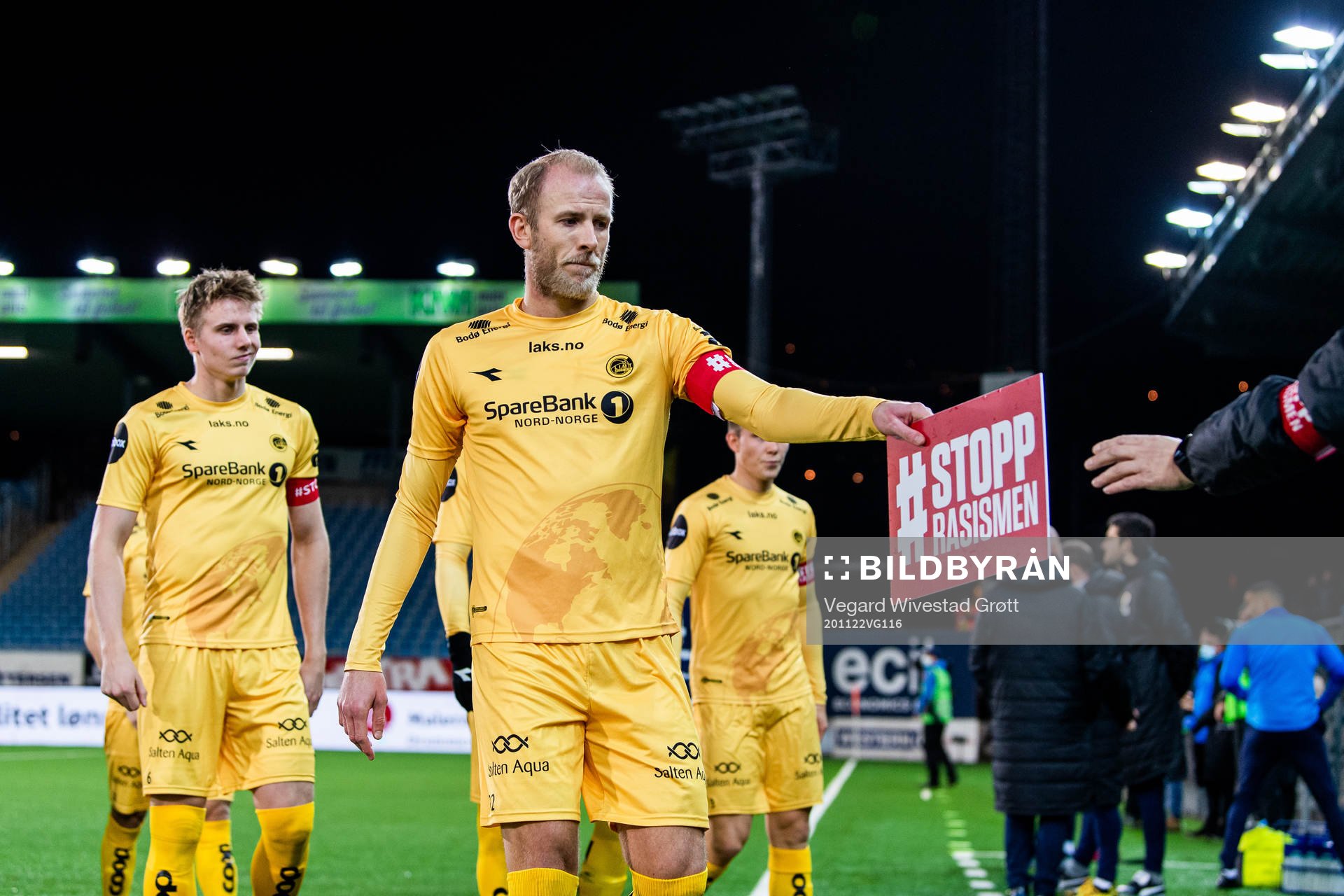 Vegard Leikvoll Moberg of Bodø/Glimt with a sign that