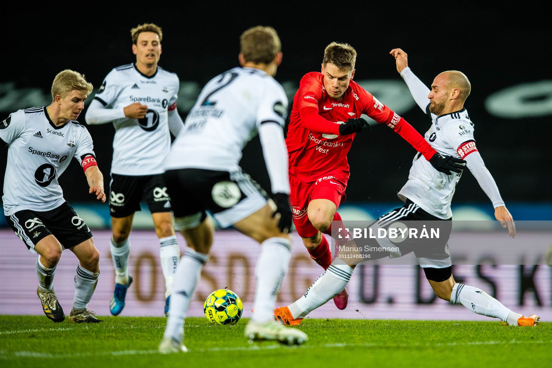 Robert Thomas Taylor of Brann and Tore Reginiussen of Rosenborg during the Eliteserien match between Rosenborg and Brann on November 24, 2020 in Trondheim.
