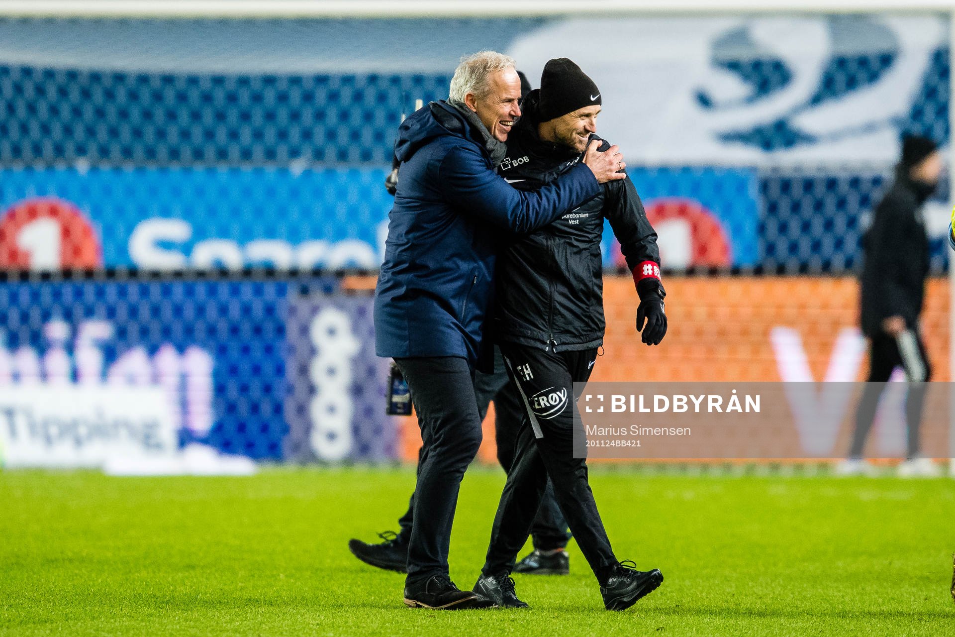 Rune Soltvedt, sports director of Brann, and Eirik Horneland, assistant coach of Brann, after the Eliteserien match between Rosenborg and Brann on November 24, 2020 in Trondheim.