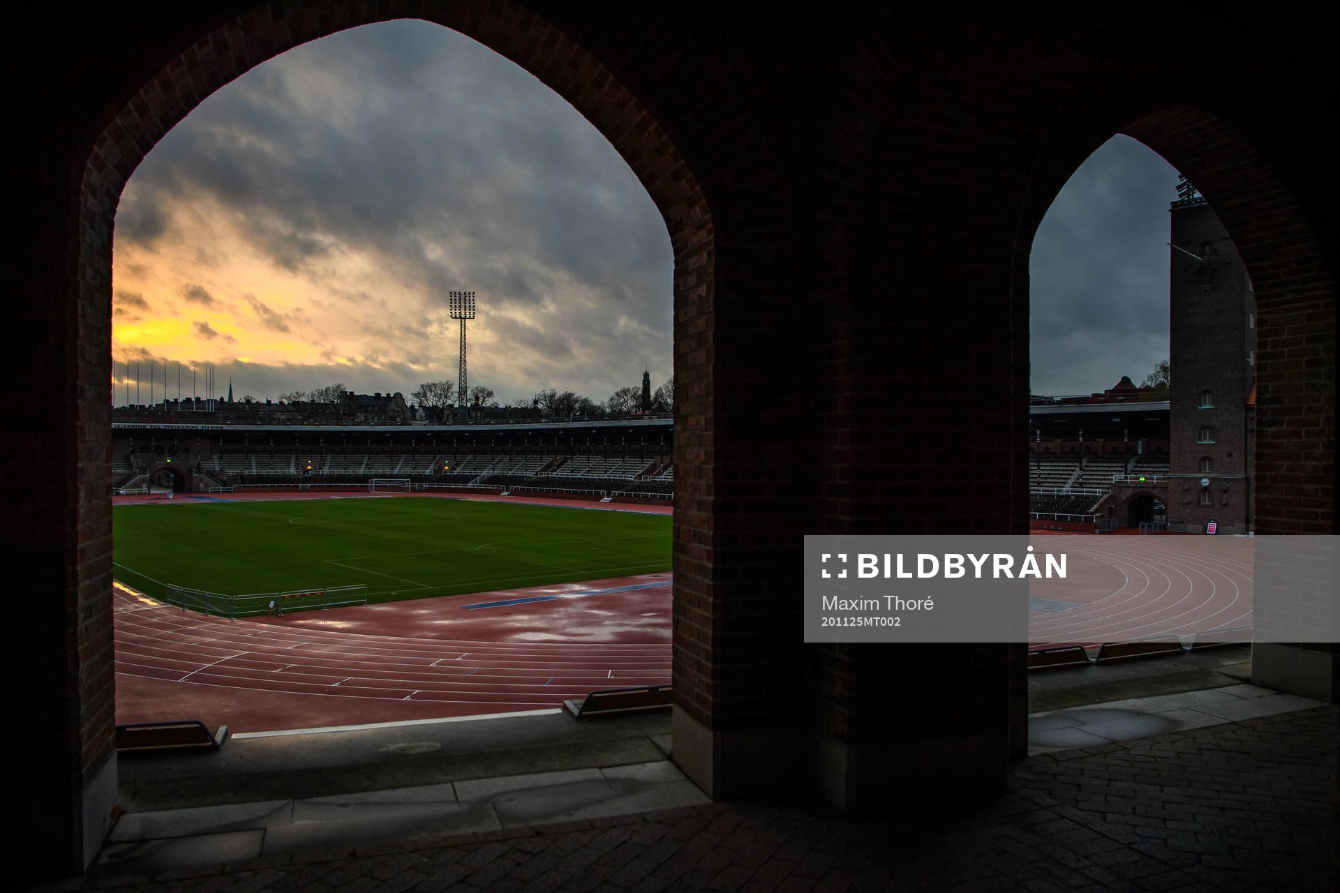 Stockholms Stadion i solnedgång