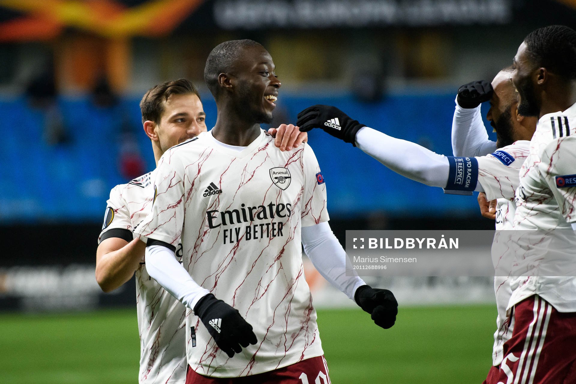 Nicolas Pépé of Arsenal celebrates the 0-1 goal during the UEFA Europa League match between Molde and Arsenal on November 26, 2020 in Molde.
