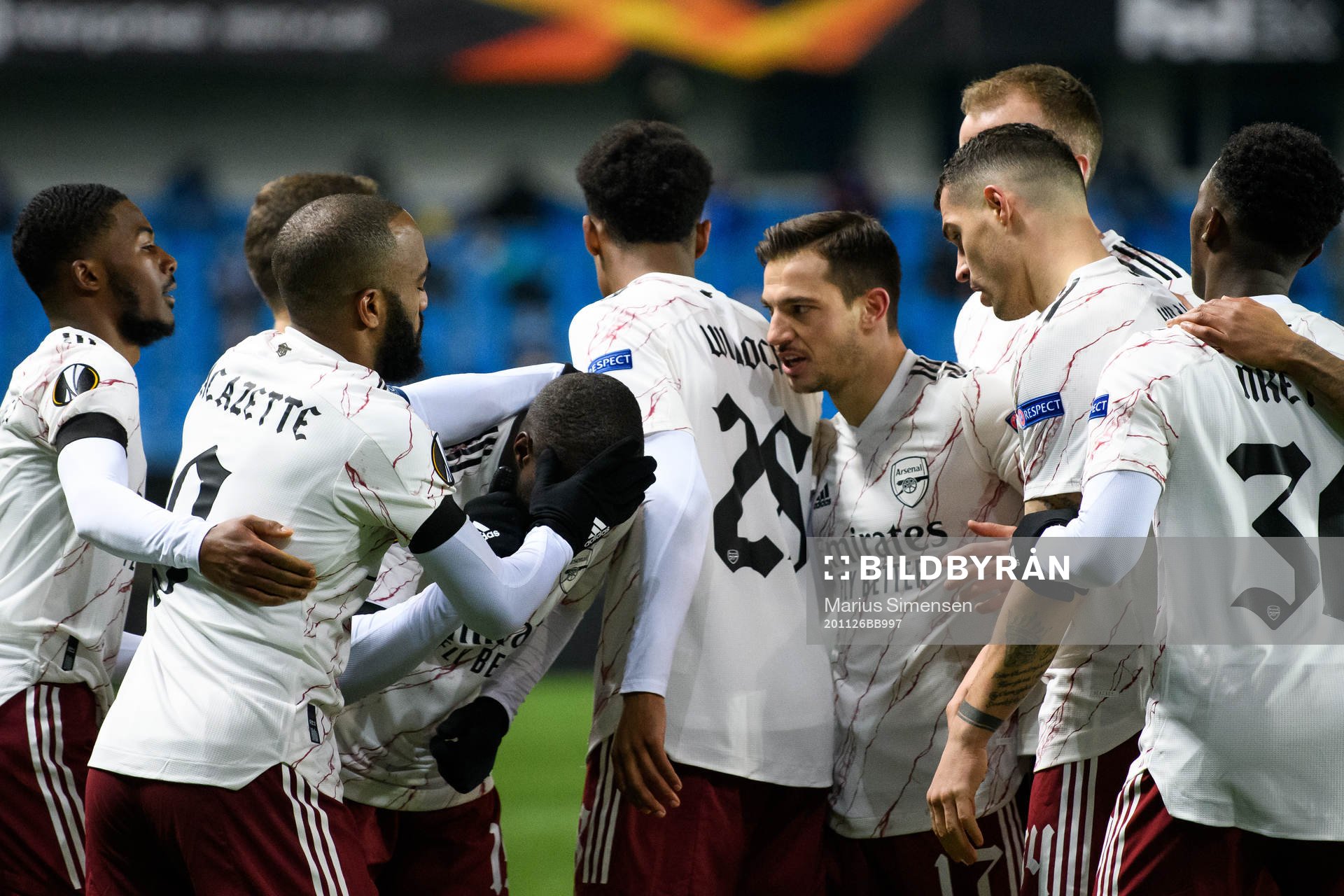 Nicolas Pépé of Arsenal celebrates the 0-1 goal during the UEFA Europa League match between Molde and Arsenal on November 26, 2020 in Molde.