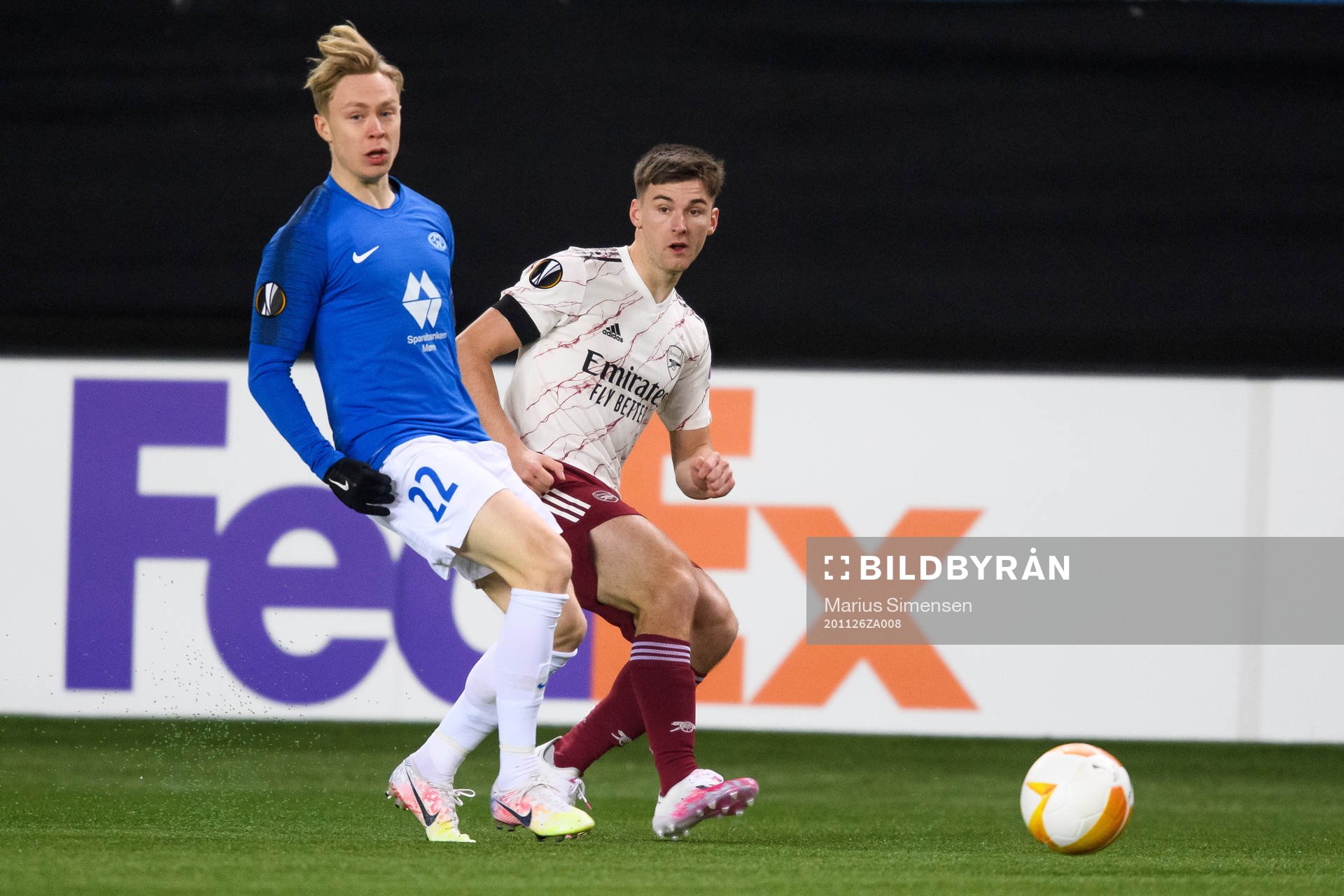 Ola Brynhildsen of Molde and Kieran Tierney of Arsenal