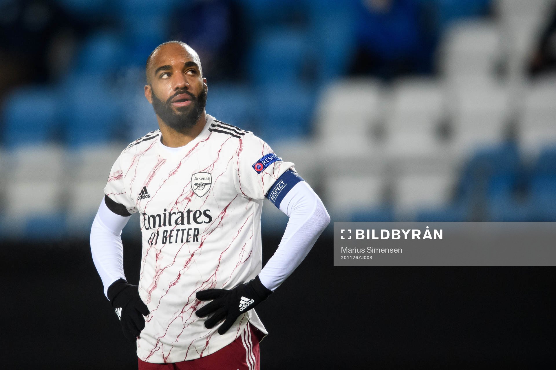 Alexandre Lacazette of Arsenal during the UEFA Europa League match between Molde and Arsenal on November 26, 2020 in Molde.